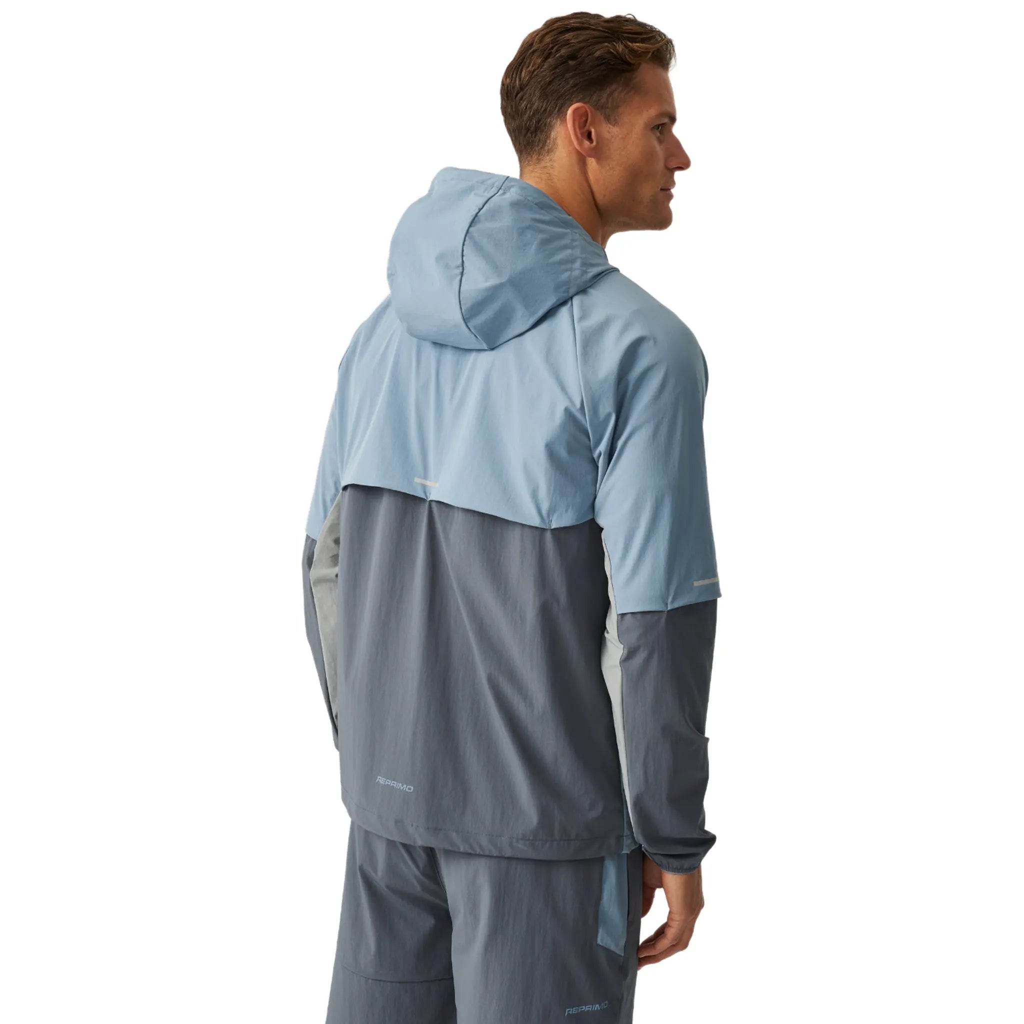 Back View of Reprimo Vortex Turbulence Dusky Blue Windbreaker