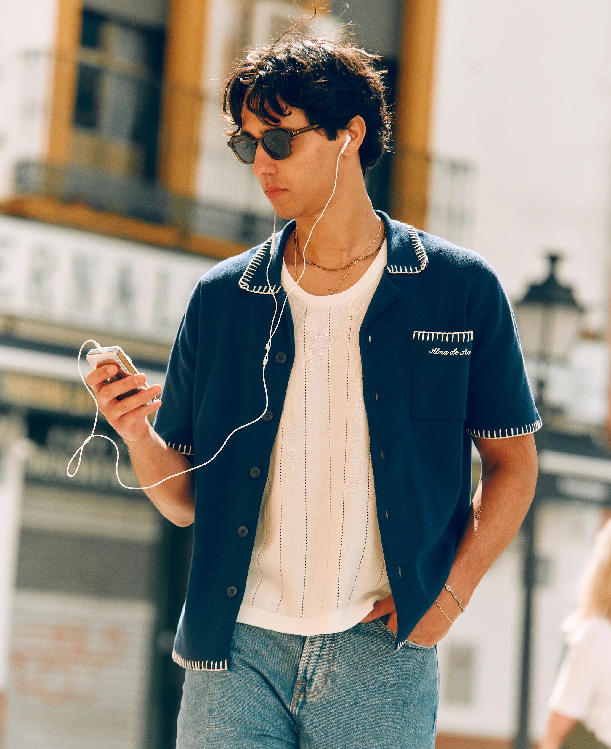 Alma De Ace Rexa Stitched Navy Blue Shirt