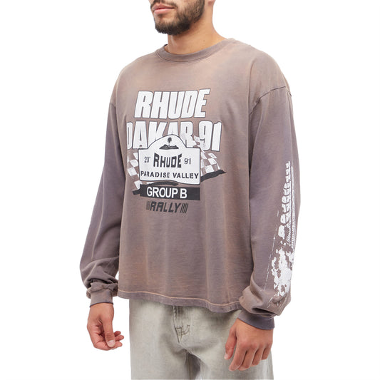 Rhude Dakar 91 Print Long-Sleeve T Shirt Vintage Grey