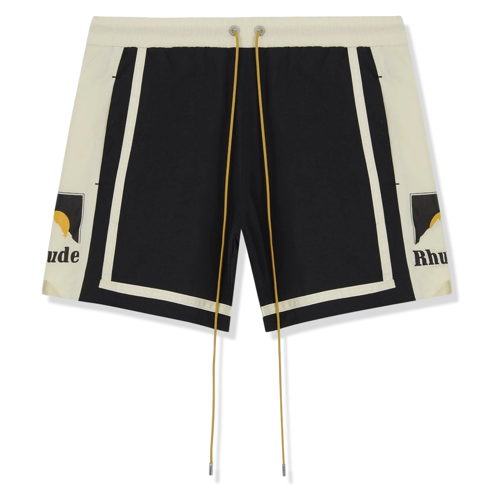 Front view of Rhude Moonlight Shorts Black Off White RHPS24SH06016130
