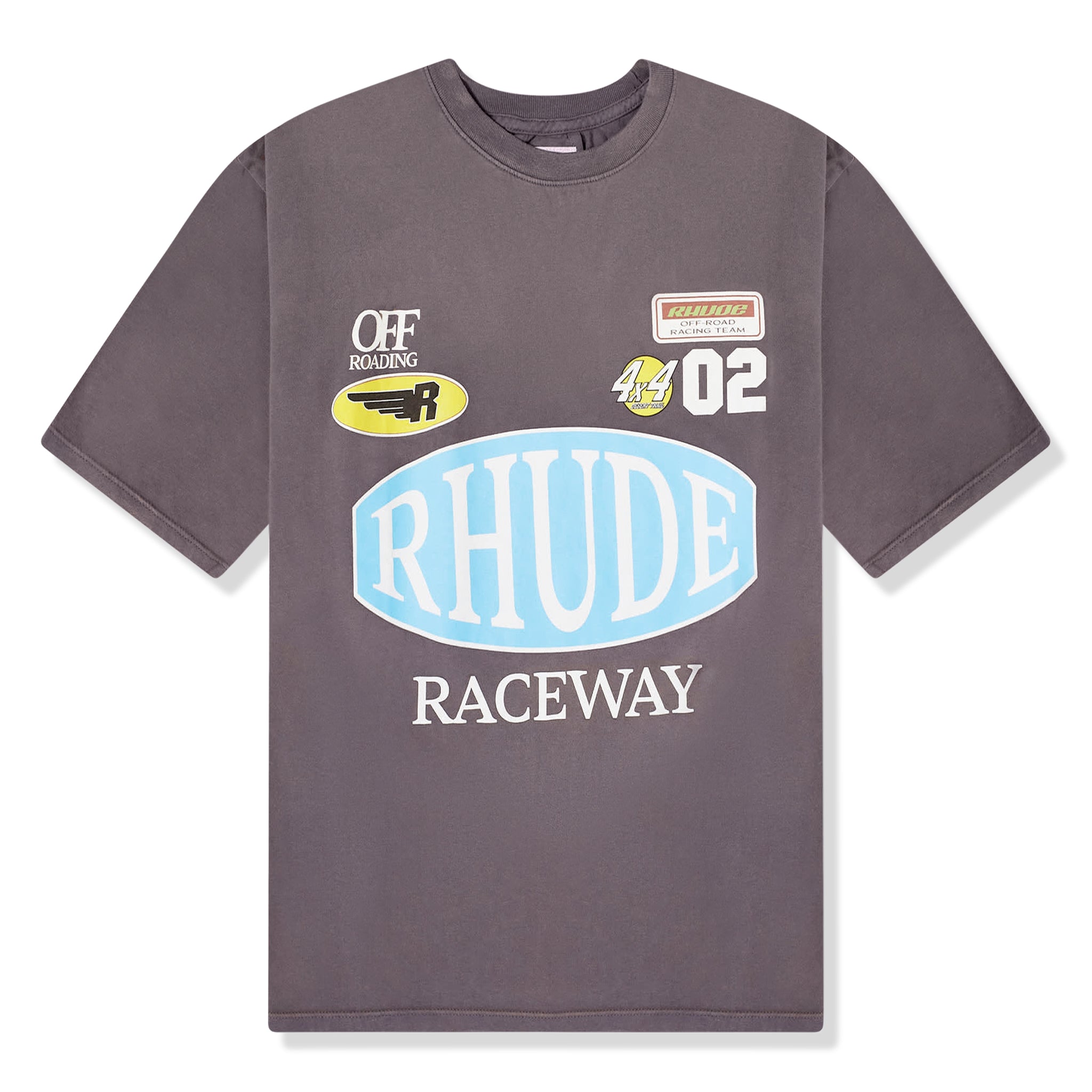 Front view of Rhude Raceway Grey T Shirt RHPF23TT07012675