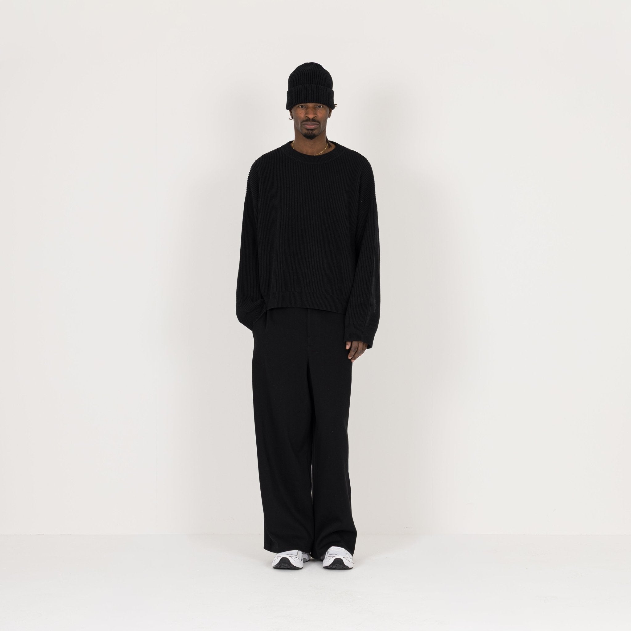 Model view of Destructive Ribbed Black Beanie