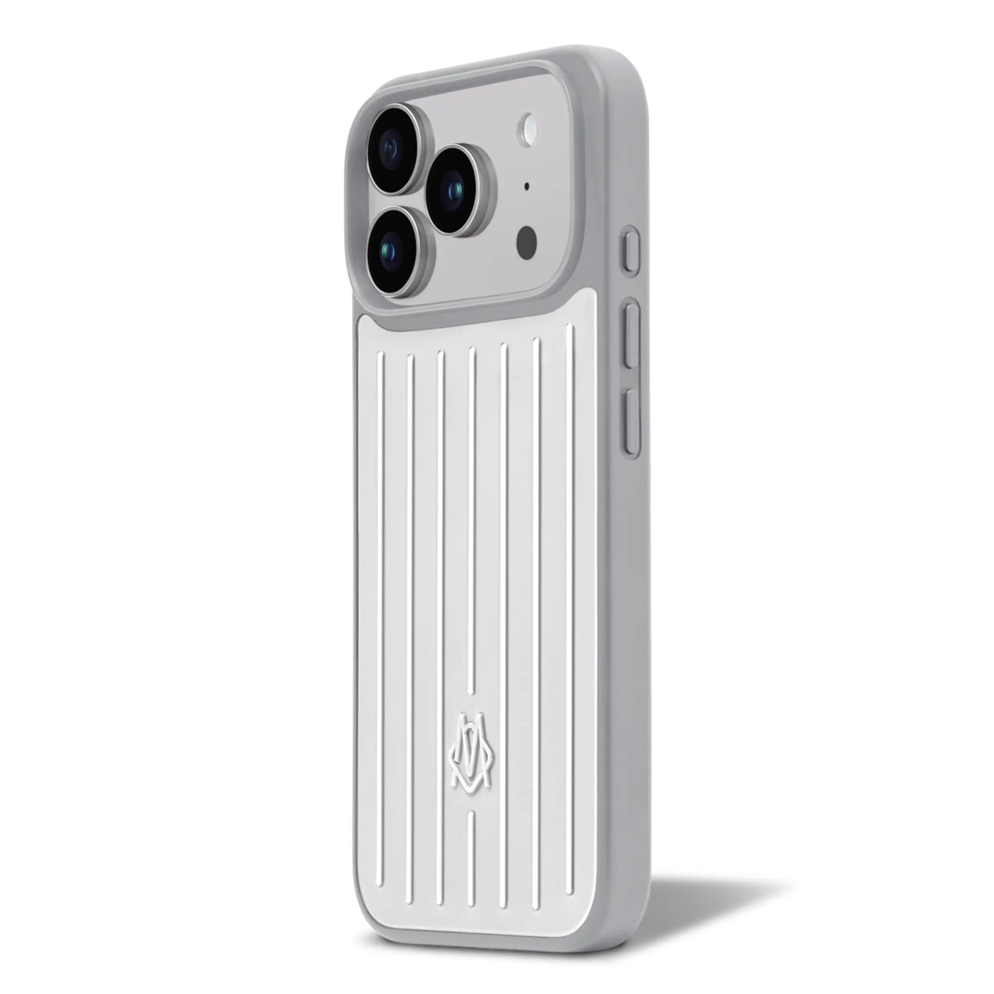 Front Side View of RIMOWA Silver iPhone 18 Pro Max Case