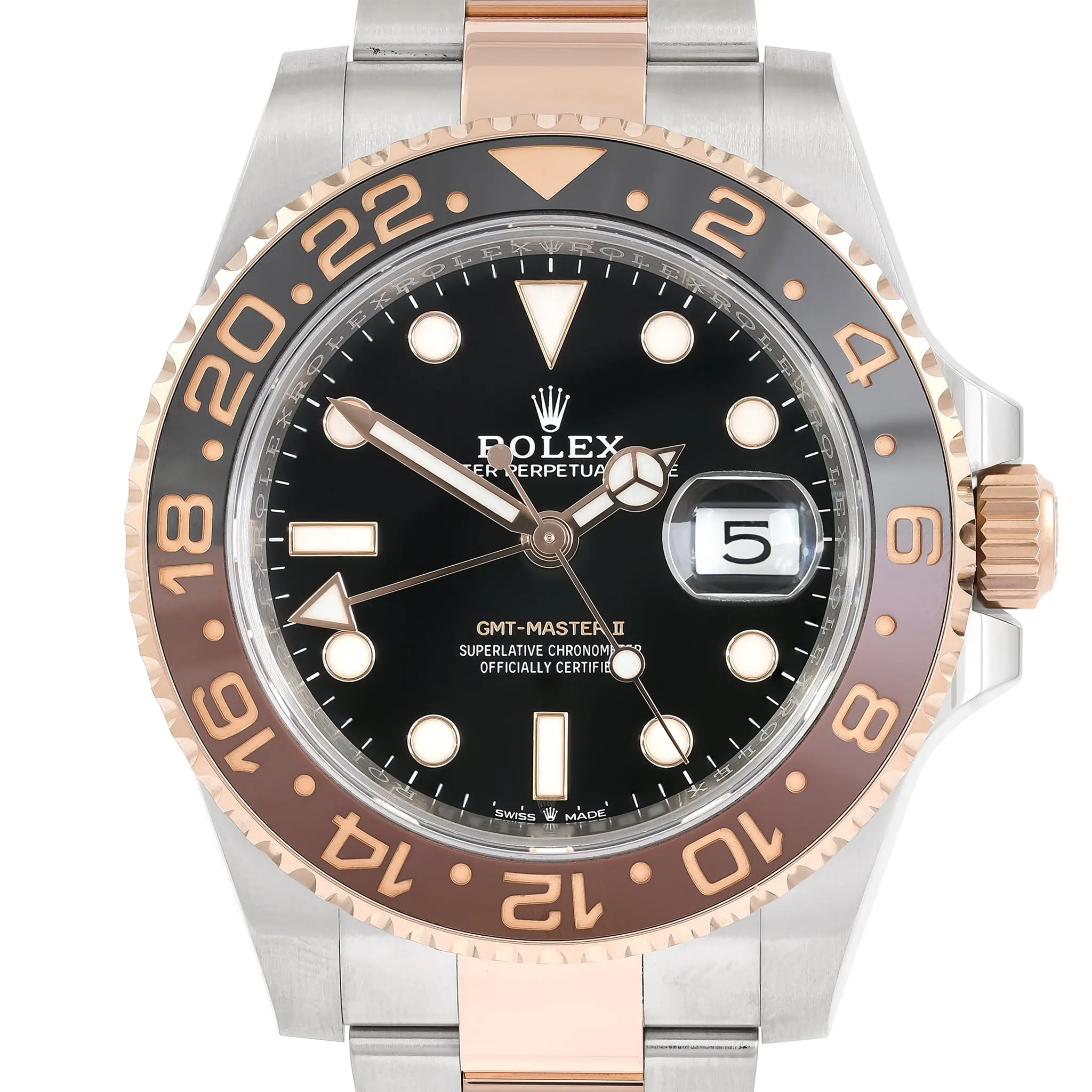 Face view of Rolex GMT-Master II Rootbeer 126711CHNR 40mm (2023)