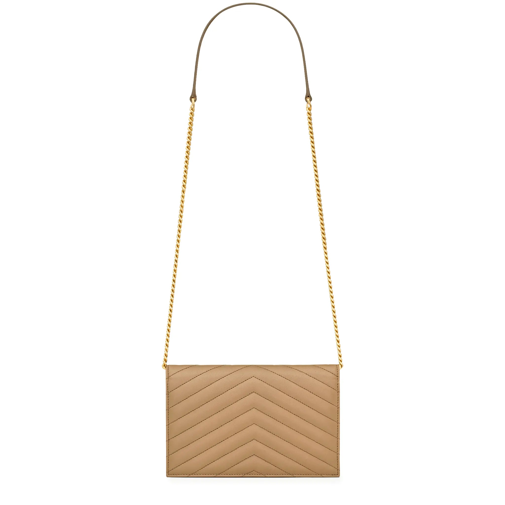 Back View of Saint Laurent Monogram Envelope Dark Beige Crossbody Bag