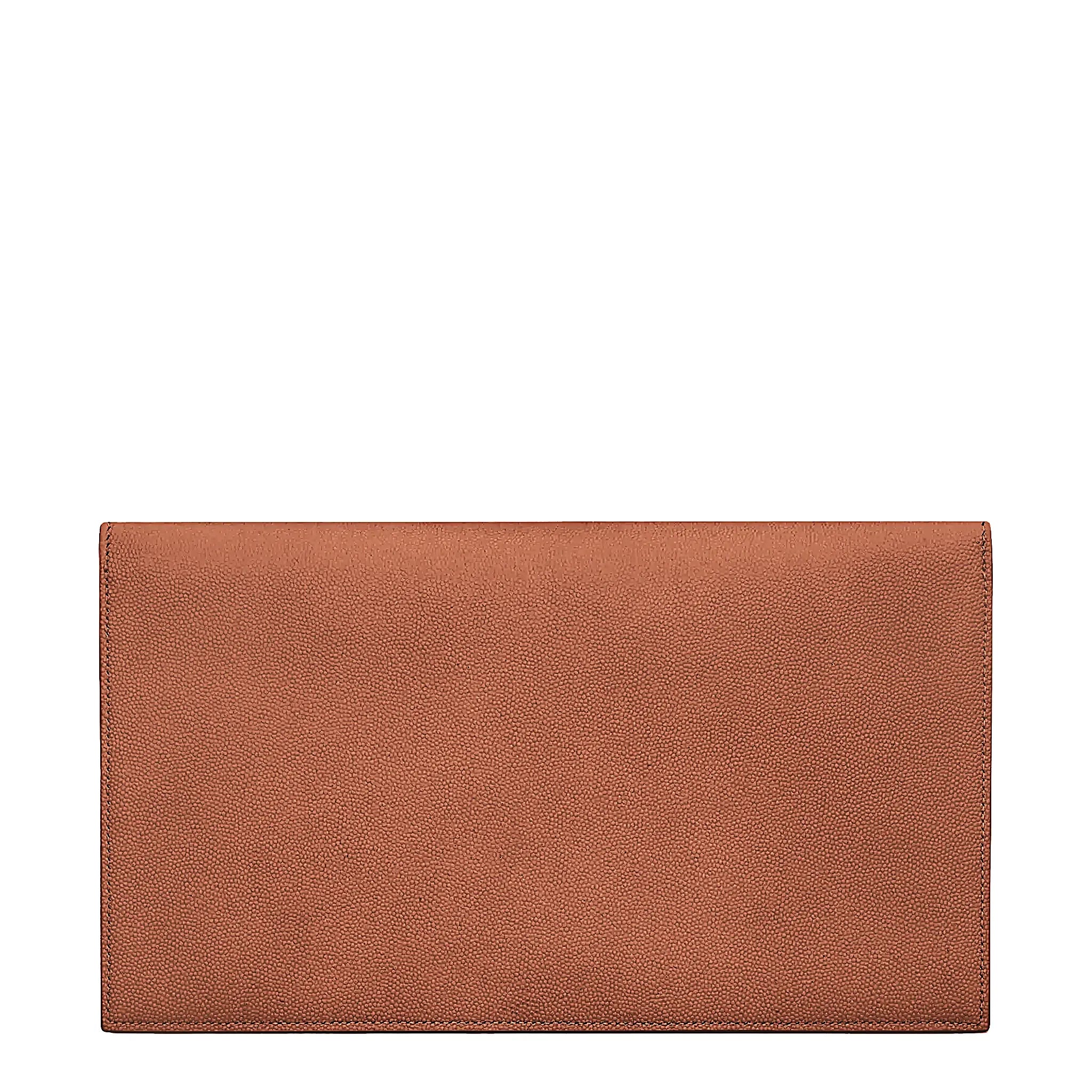 Back View of Saint Laurent Uptown Grain De Poudre Leather Camel Pouch