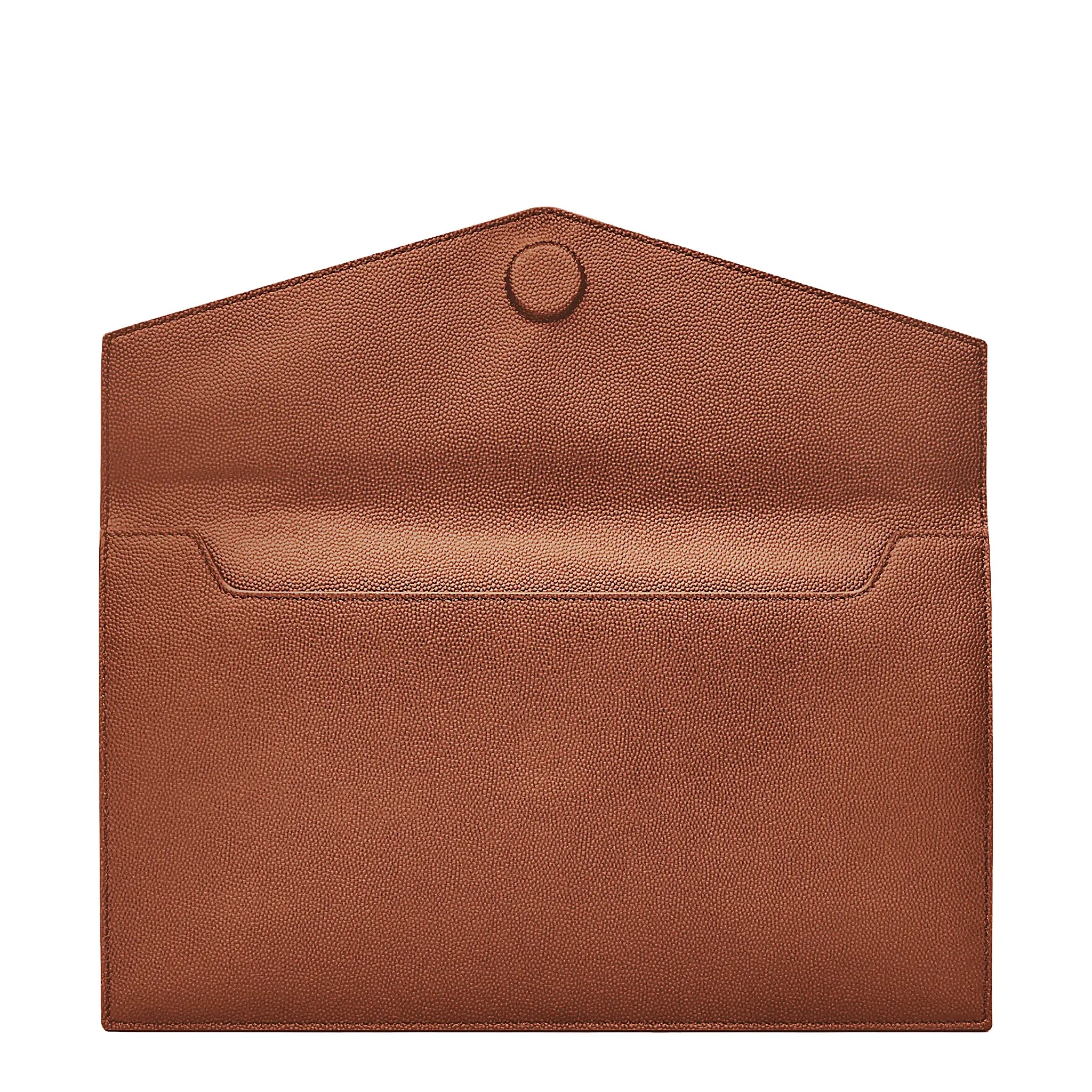 Open View of Saint Laurent Uptown Grain De Poudre Leather Camel Pouch