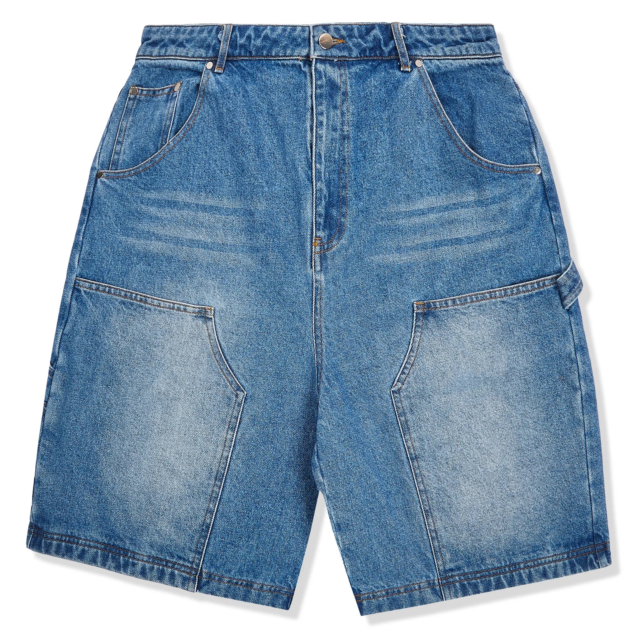 Front View of Samuel Bailey SB Double Knee Denim Blue Shorts 53474584953155