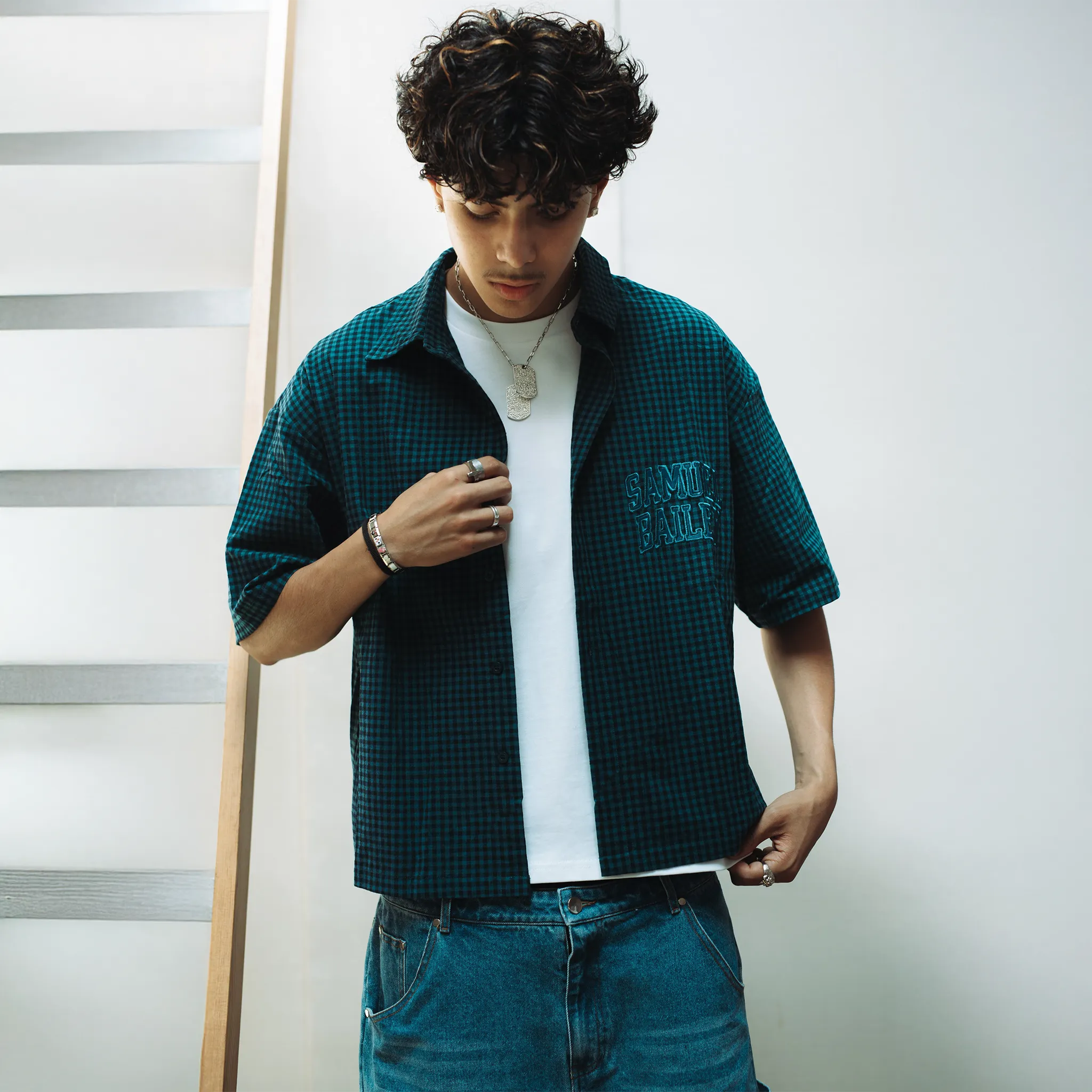 Model View of Samuel Bailey SB Studio Green Shirt 53474624766275