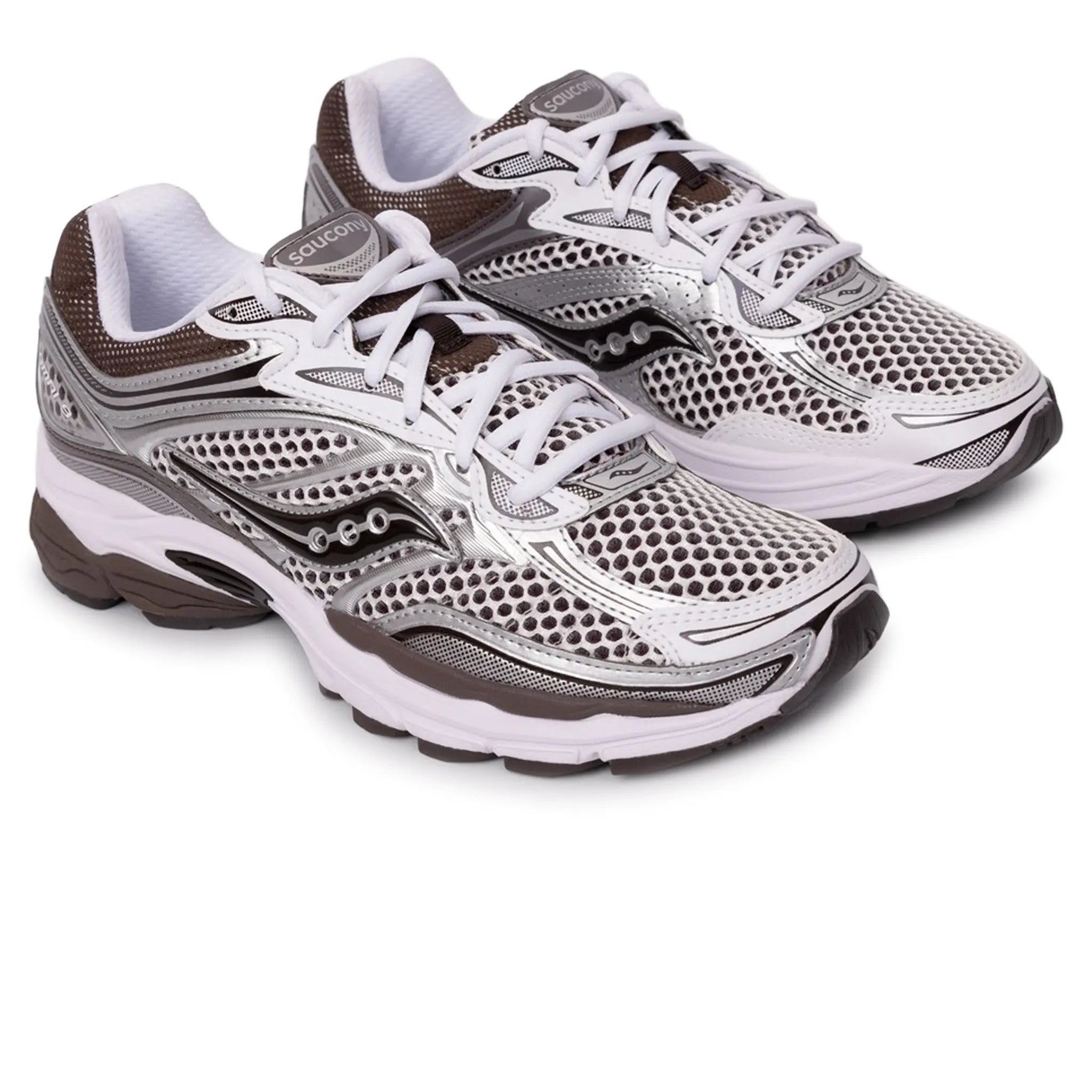 Front Side View of Saucony Pro Grid Omni 9 Silver Brown