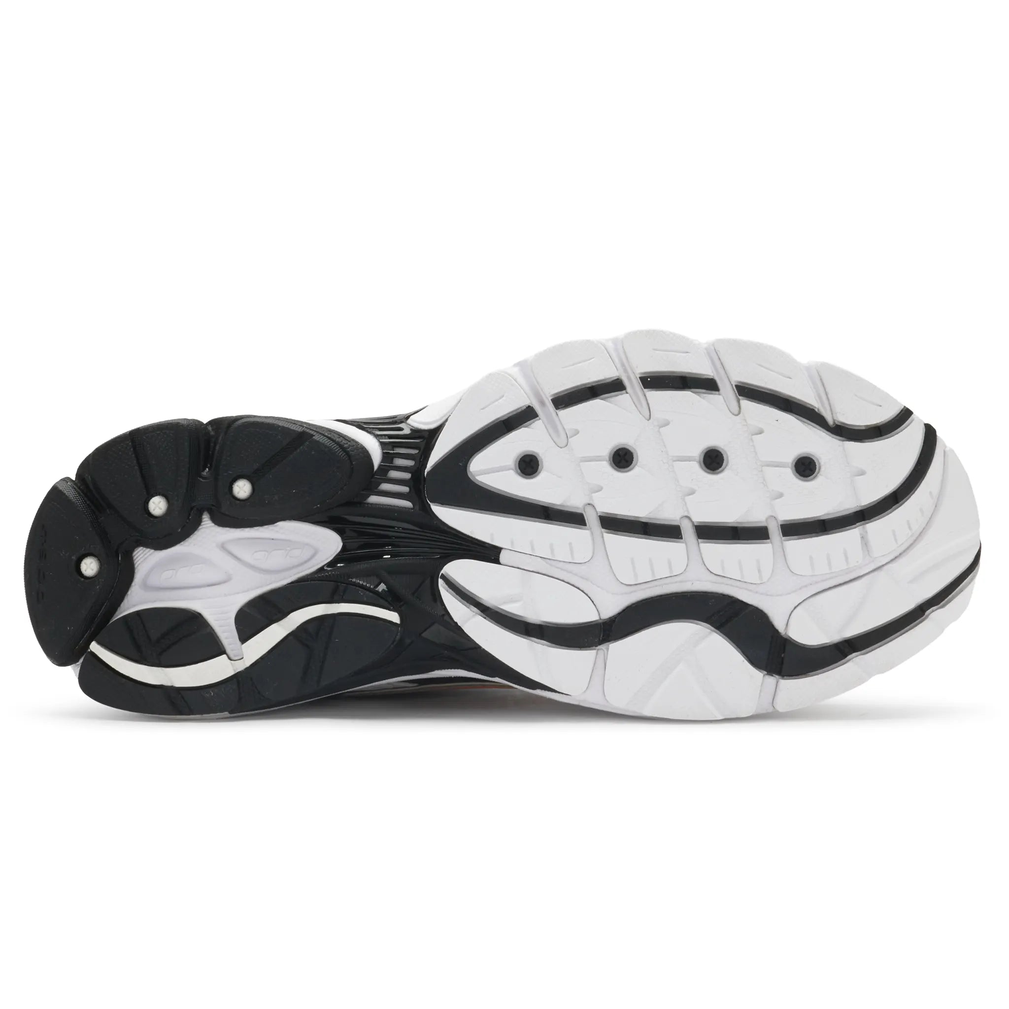 Sole View of Saucony Progrid Omni 9 Speed Shades White Black Orange Vo2 S71057-2