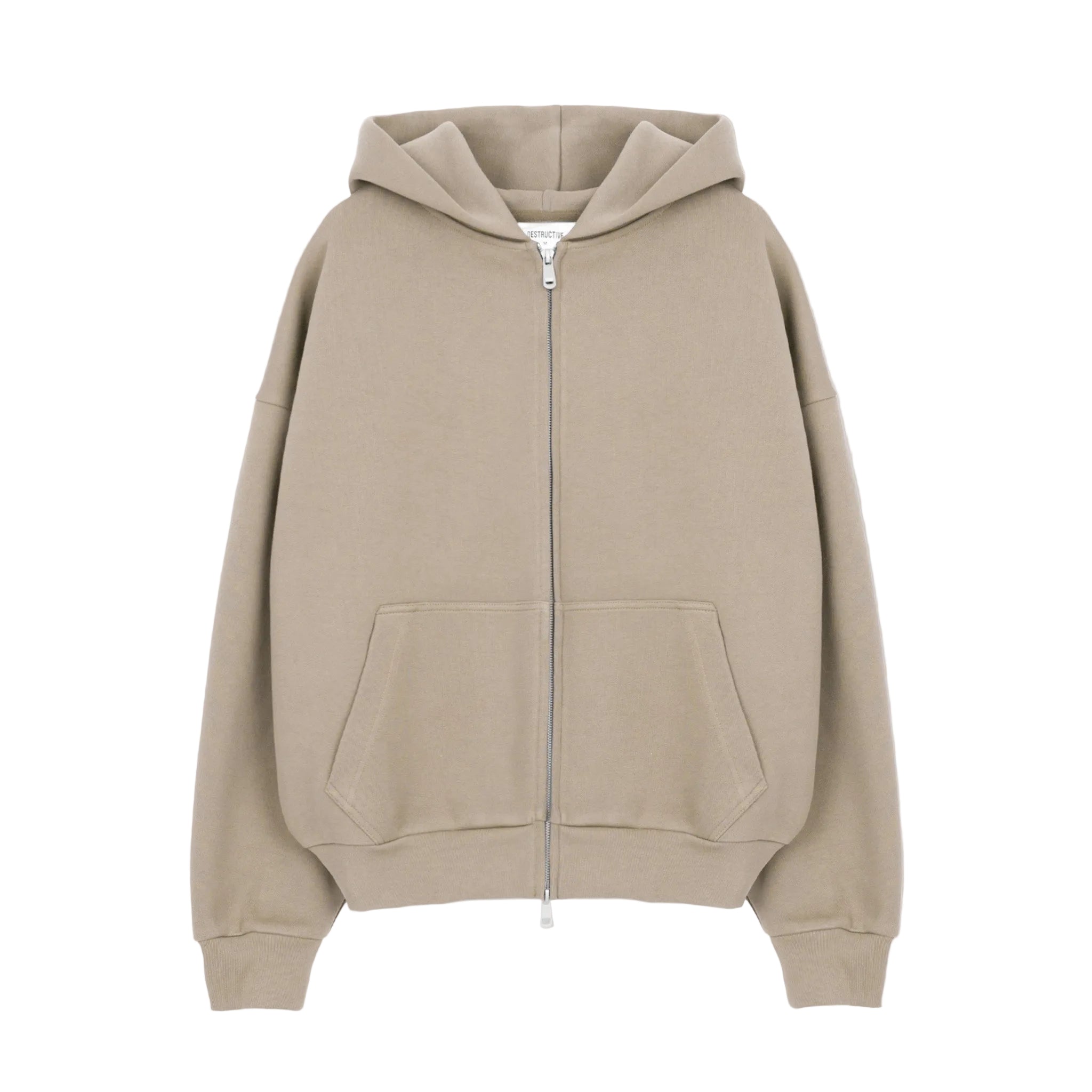 Front view of Destructive Sculpt Zip Loam Brown Hoodie