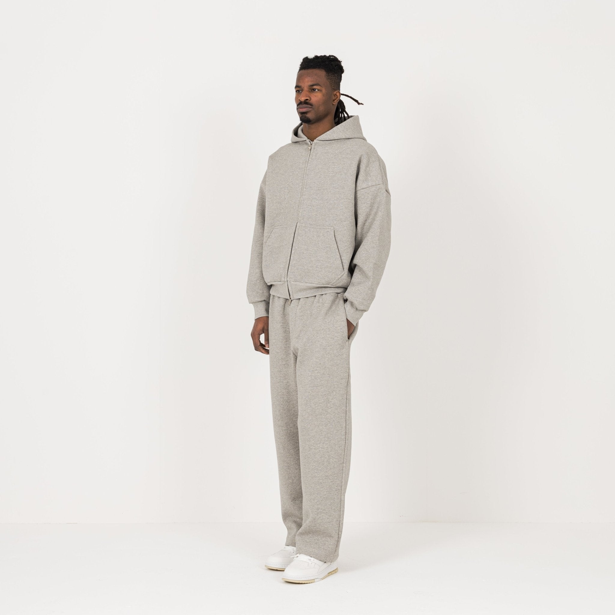 Model view of Destructive Sculpt Zip Stone Marl Hoodies