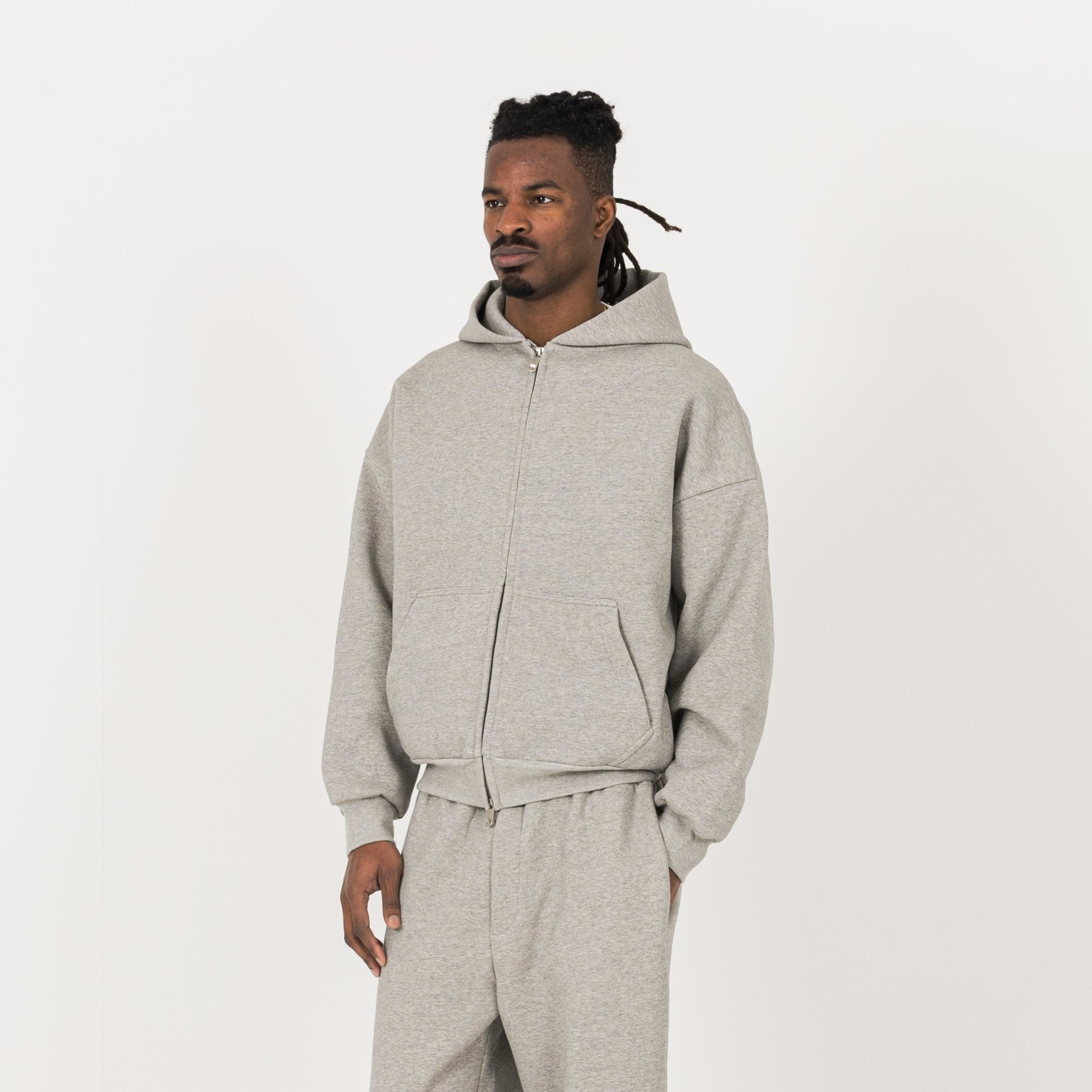 Model view of Destructive Sculpt Zip Stone Marl Hoodies