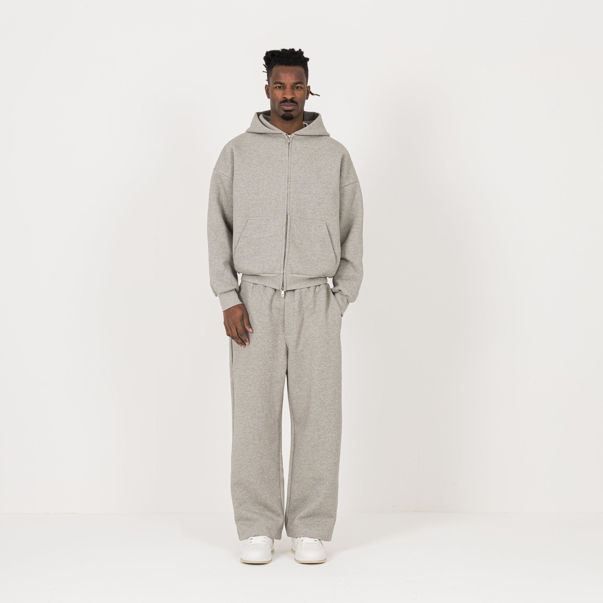 Model view of Destructive Sculpt Zip Stone Marl Hoodies