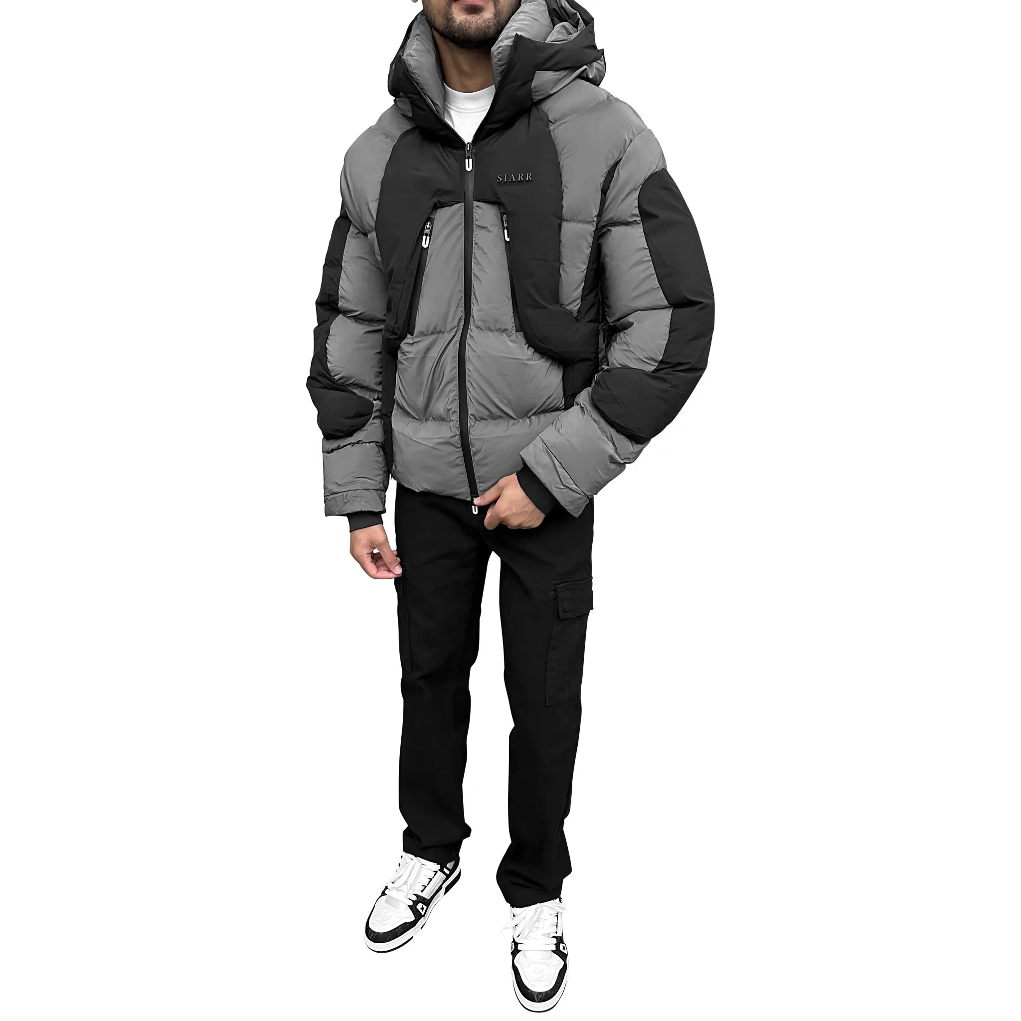 Model View of SIARR Black Grey Puffer Ski Jacket