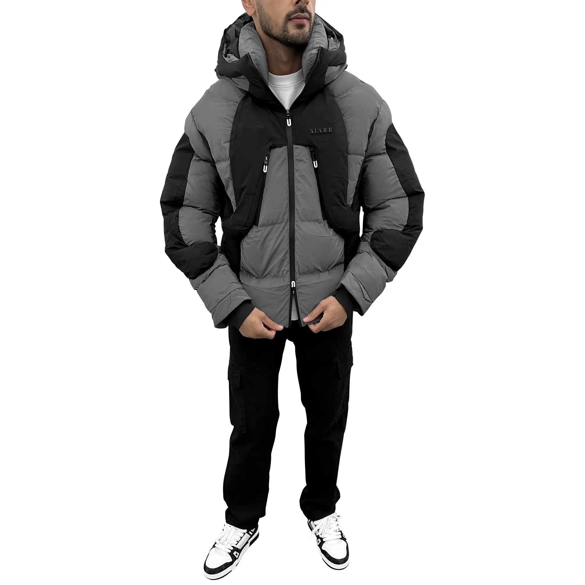 Model View of SIARR Black Grey Puffer Ski Jacket