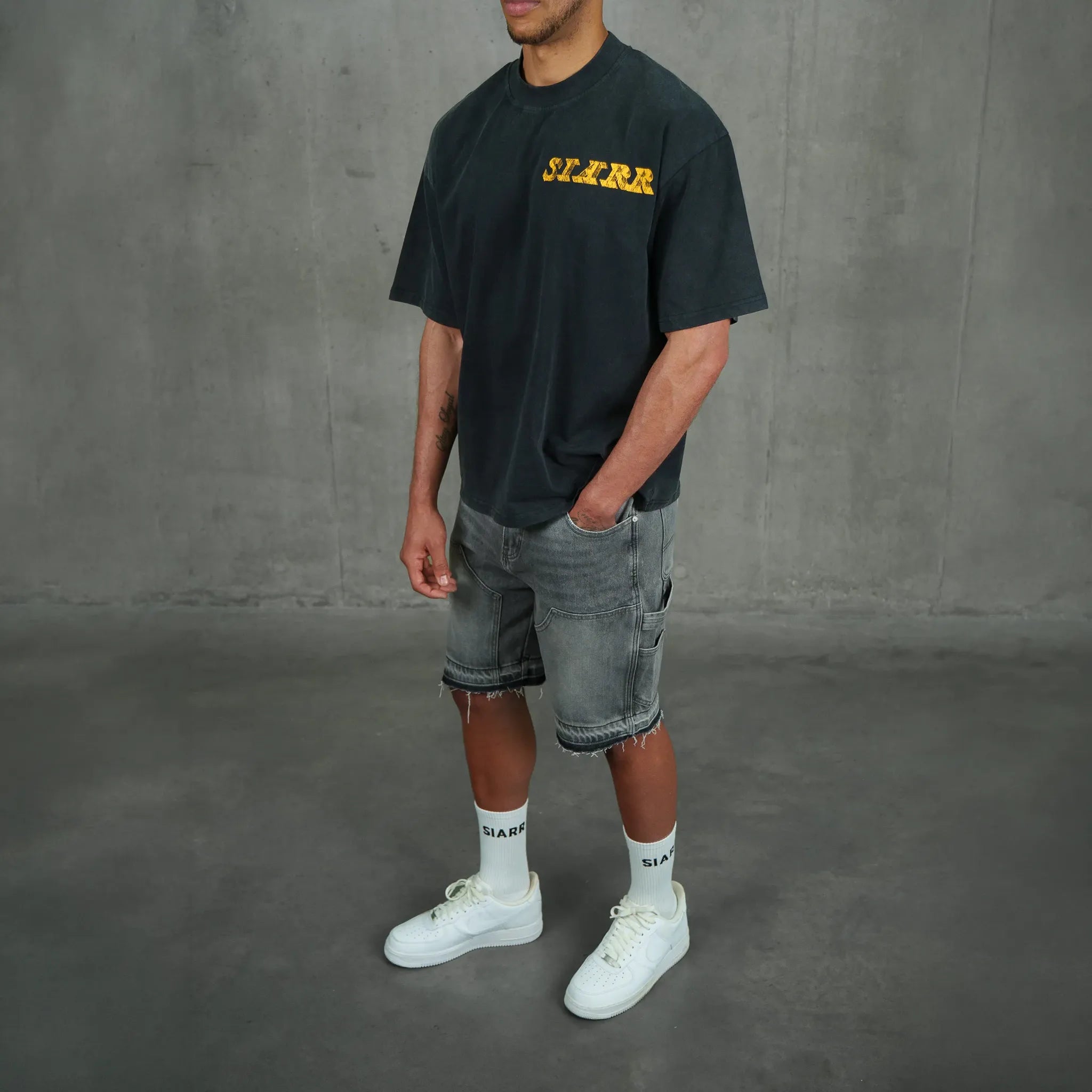 Front Side View of SIARR Eagle Vintage Black T-Shirt