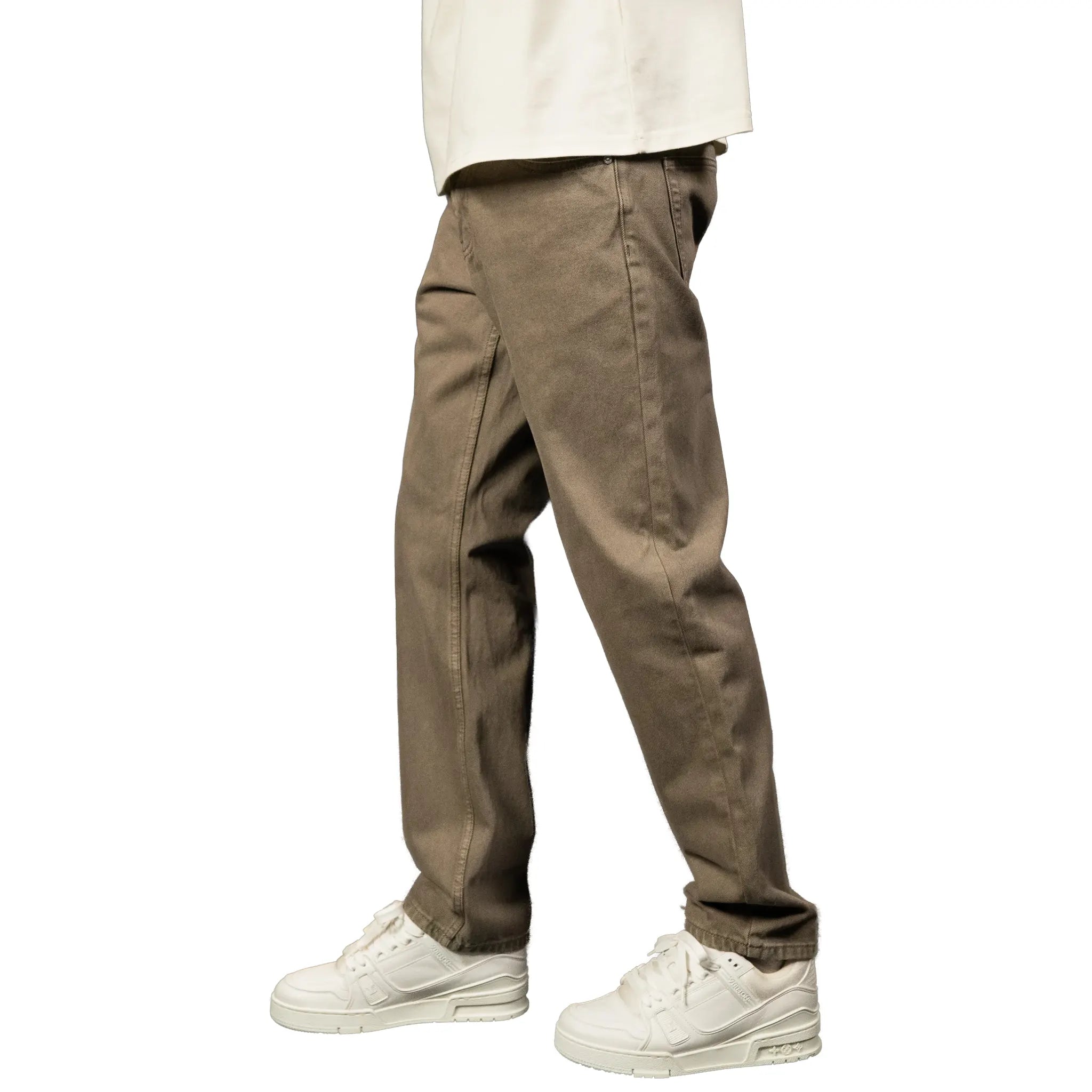 Front Side View of SIARR Essentials Straight Leg Jeans Washed Brown