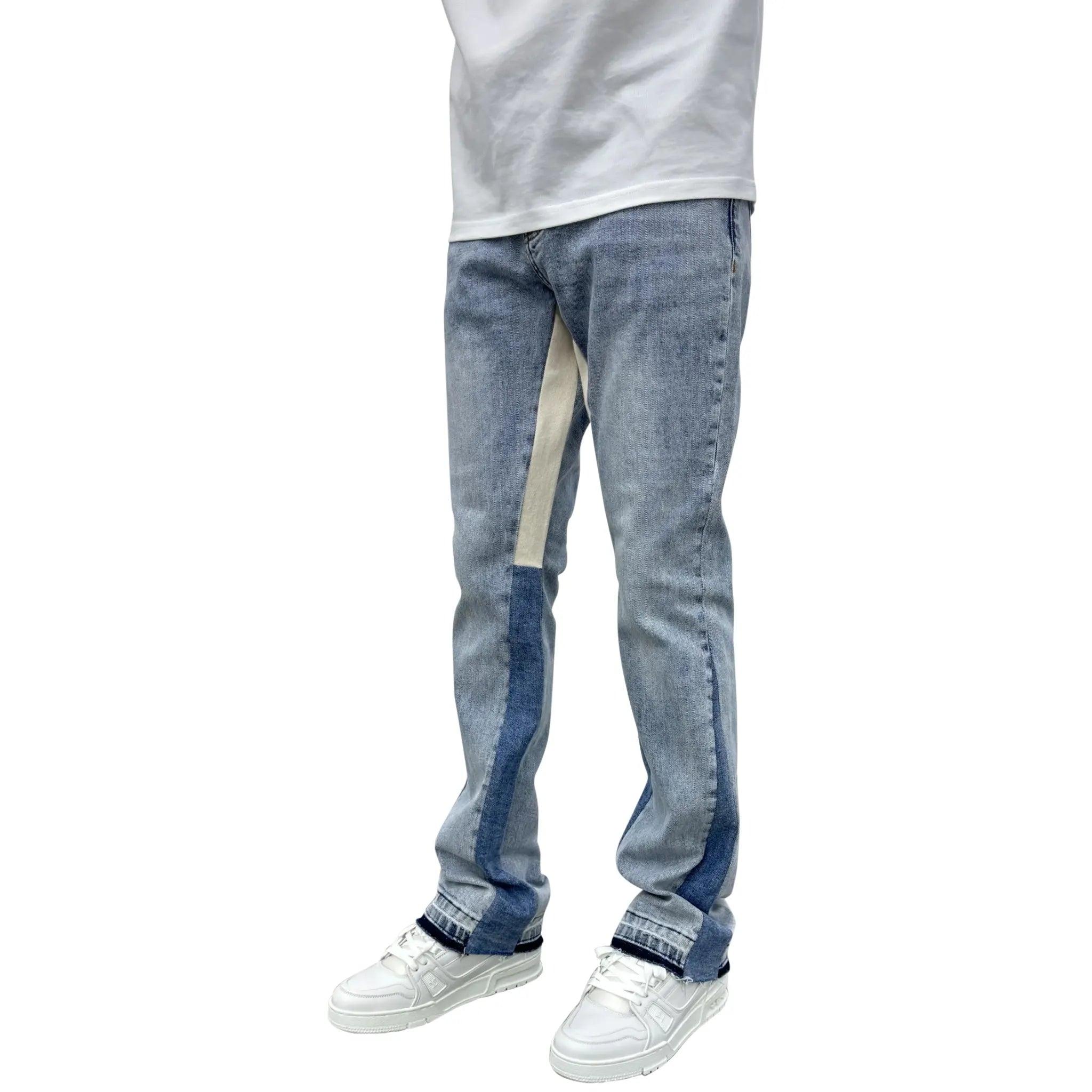 Model Front view of SIARR Flared Jeans Blue