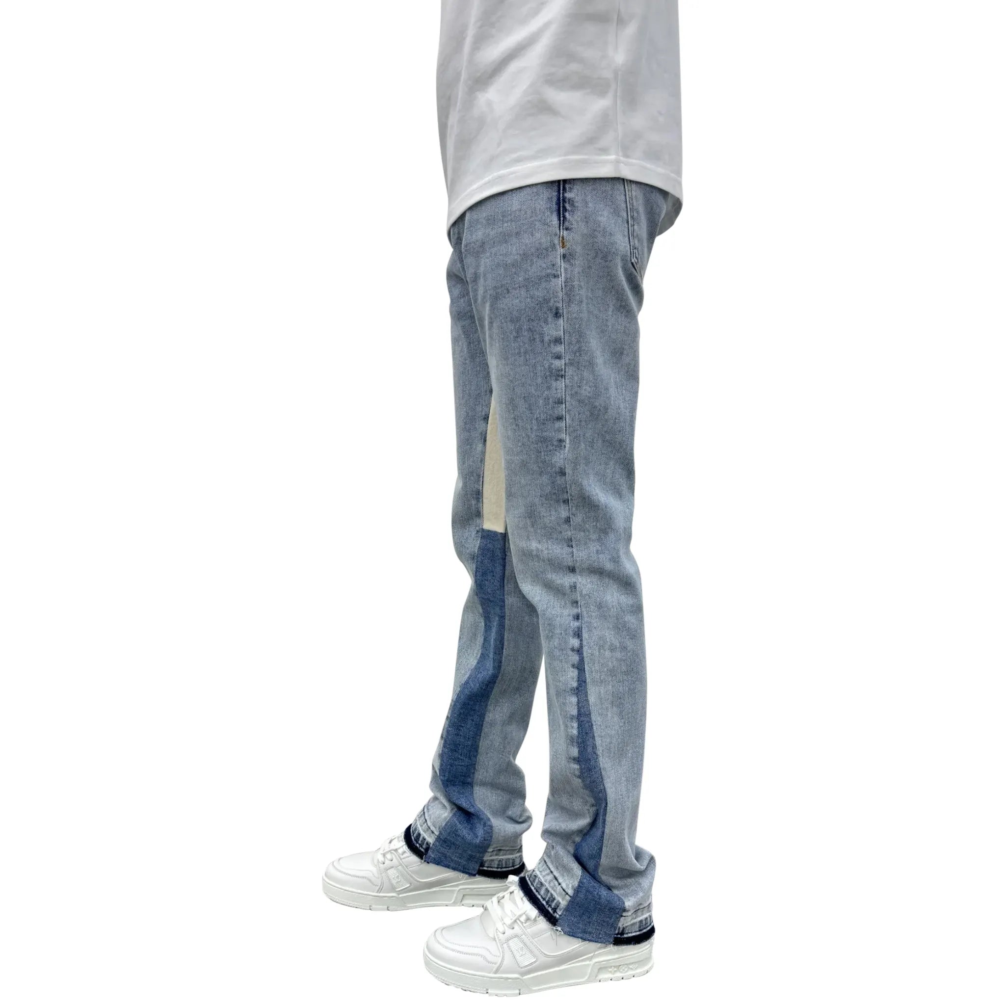 Model Side view of SIARR Flared Jeans Blue