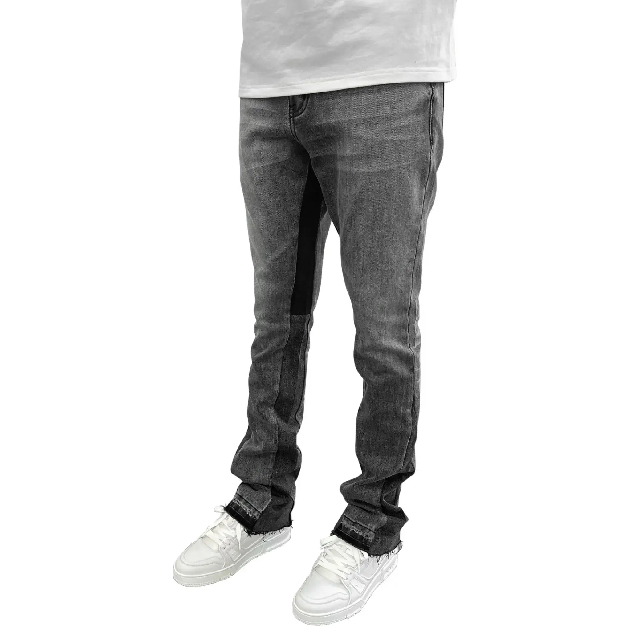 Model side view of SIARR Flared Jeans Dark Grey