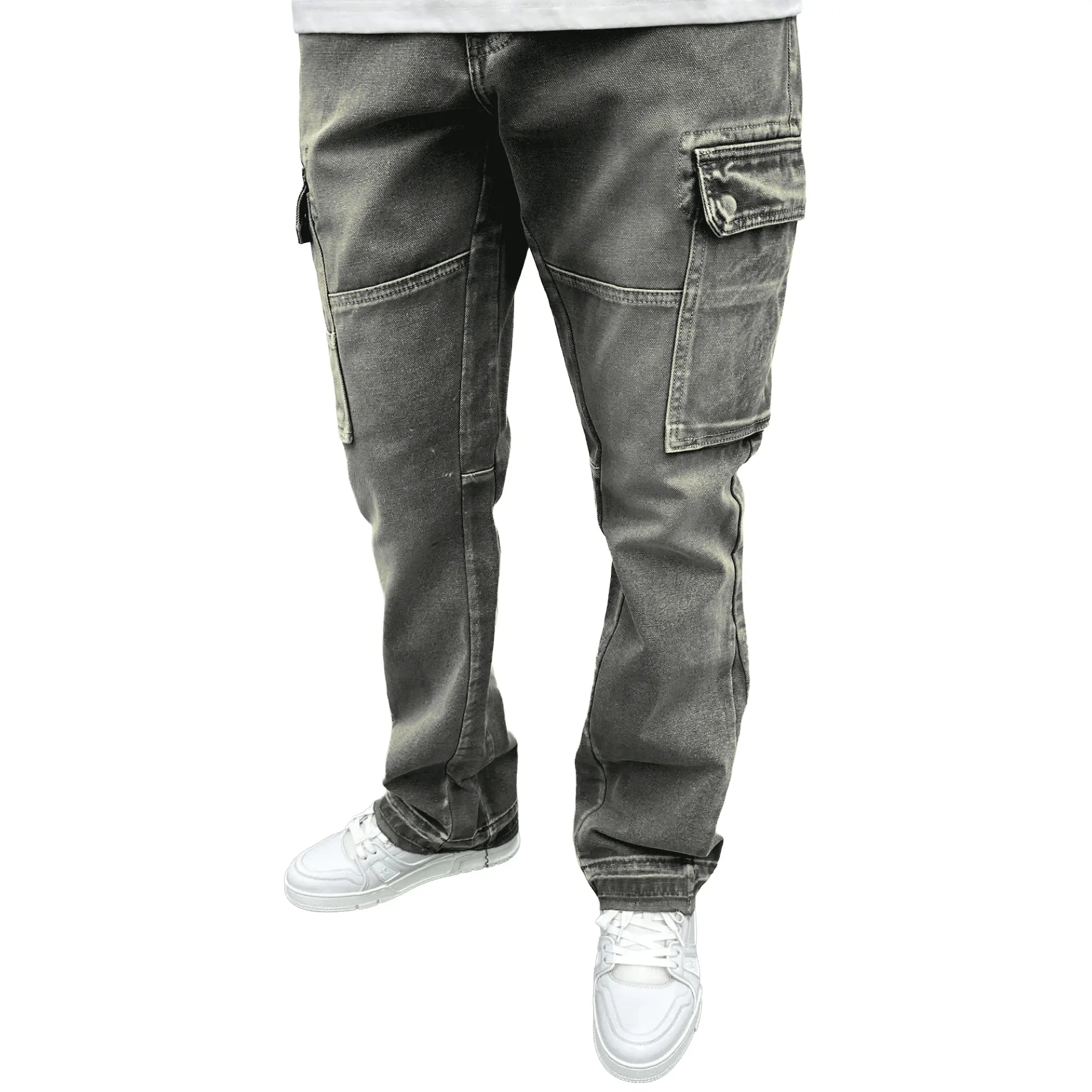 Front View of SIARR Flared Cargo Jeans Lead