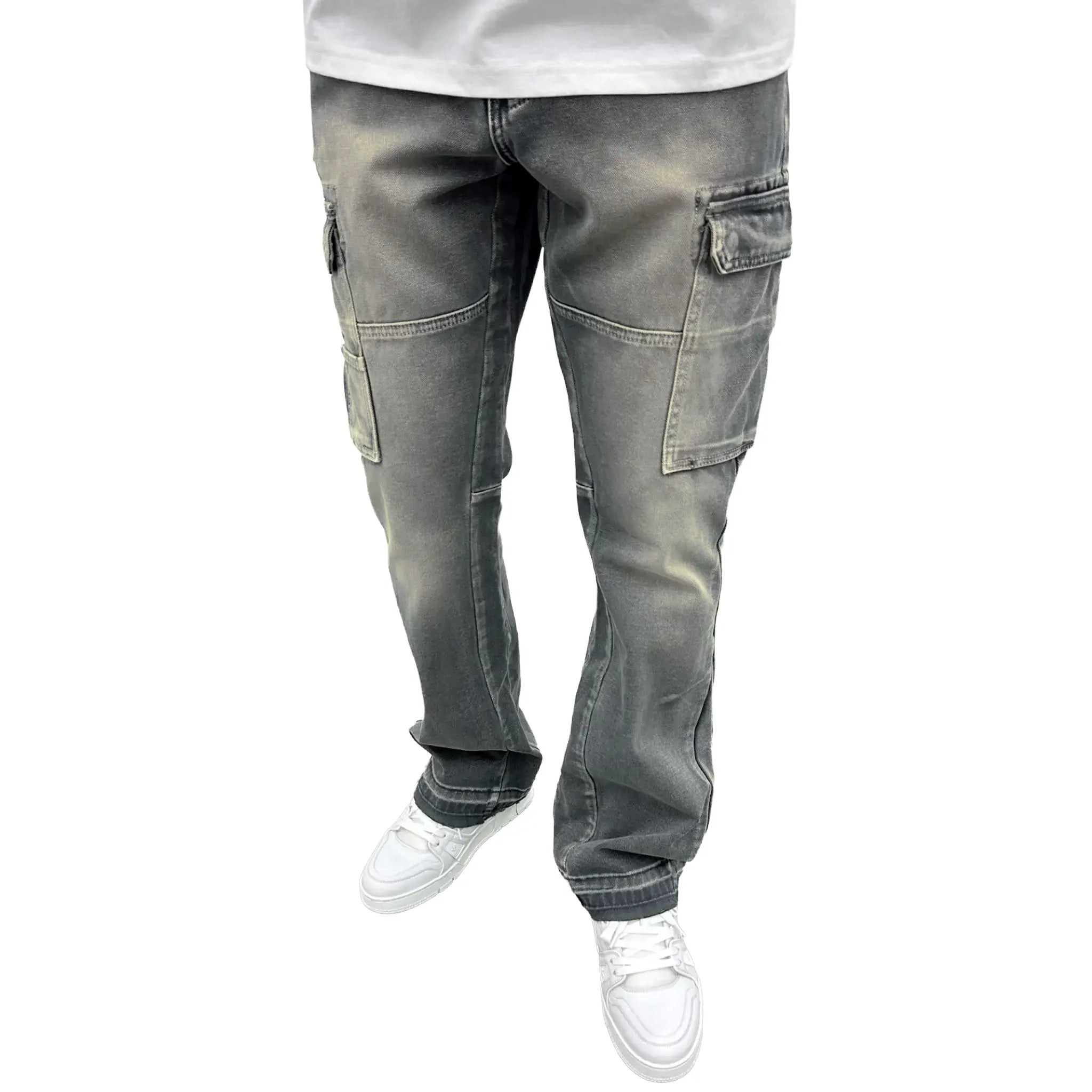 Front View of SIARR Flared Cargo Jeans Lead