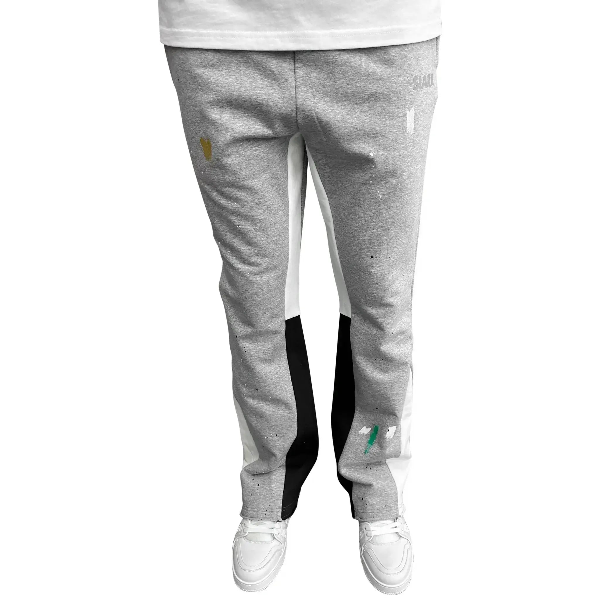 Model front view of SIARR Flared Joggers Grey Paint