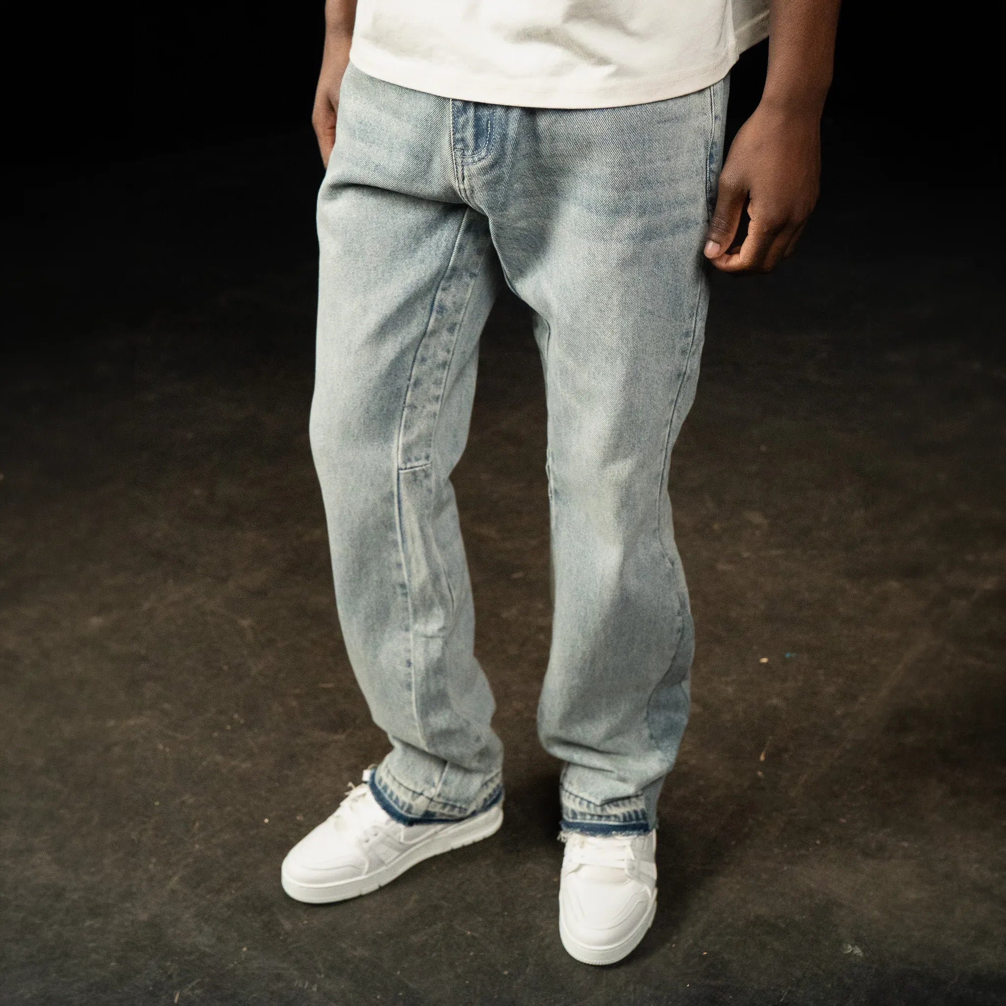 Front View of SIARR Flared Triple Blue Jeans
