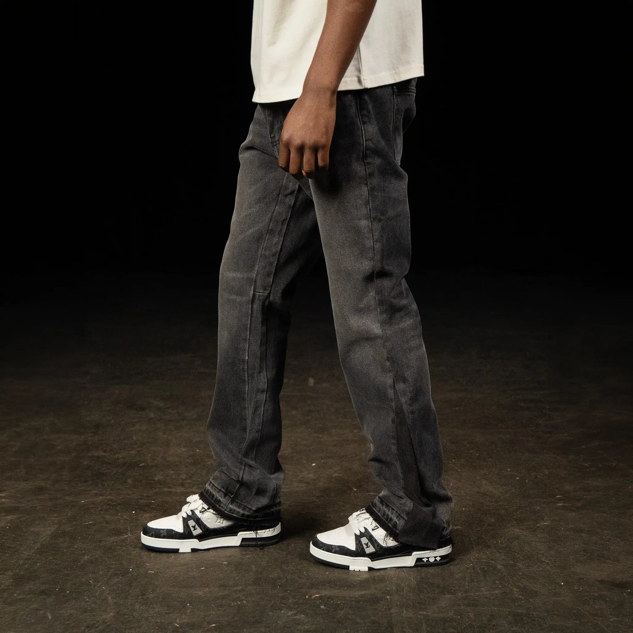 Front Side View of SIARR Flared Washed Black Jeans
