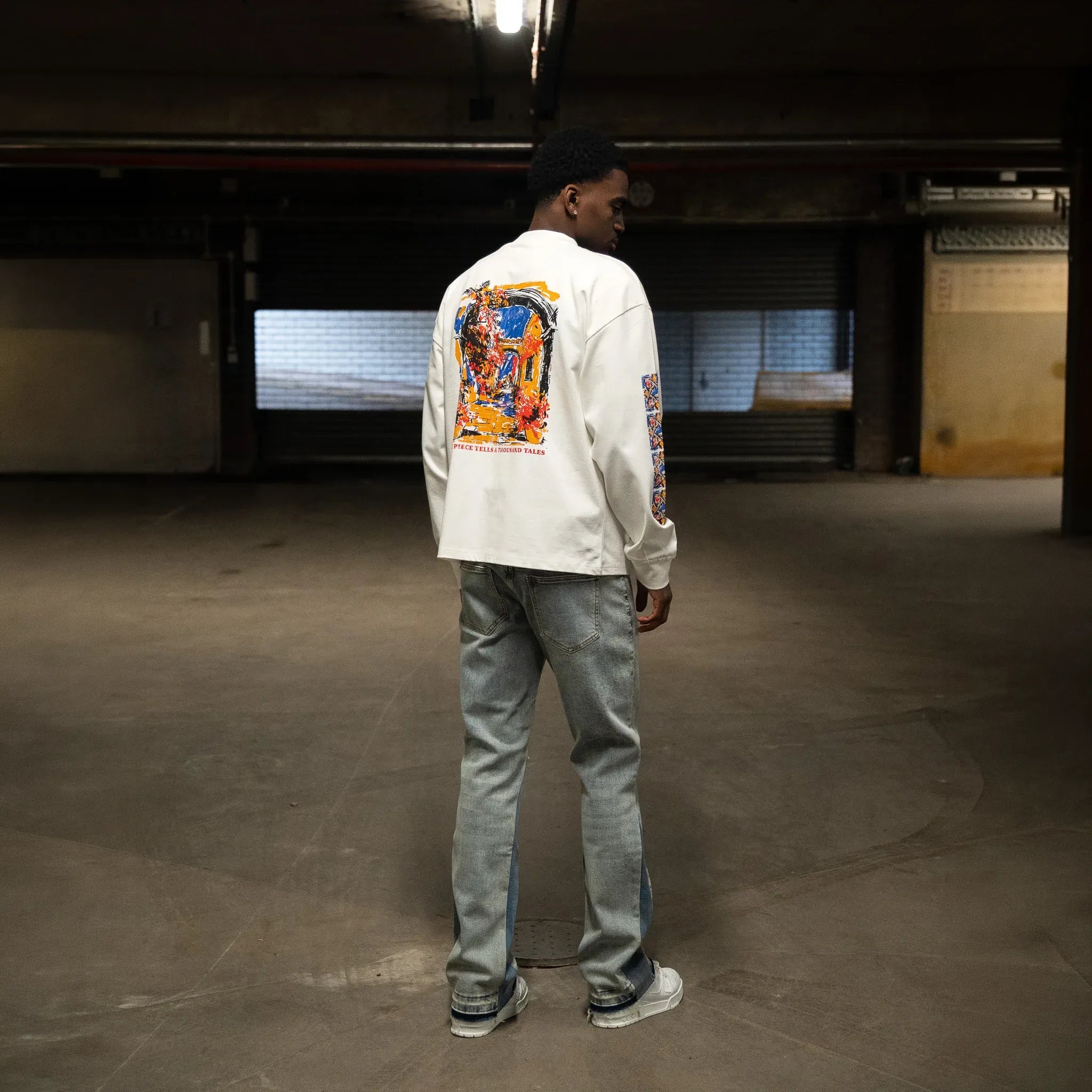 Back Side View of SIARR Floral L/S Off-White T-Shirt