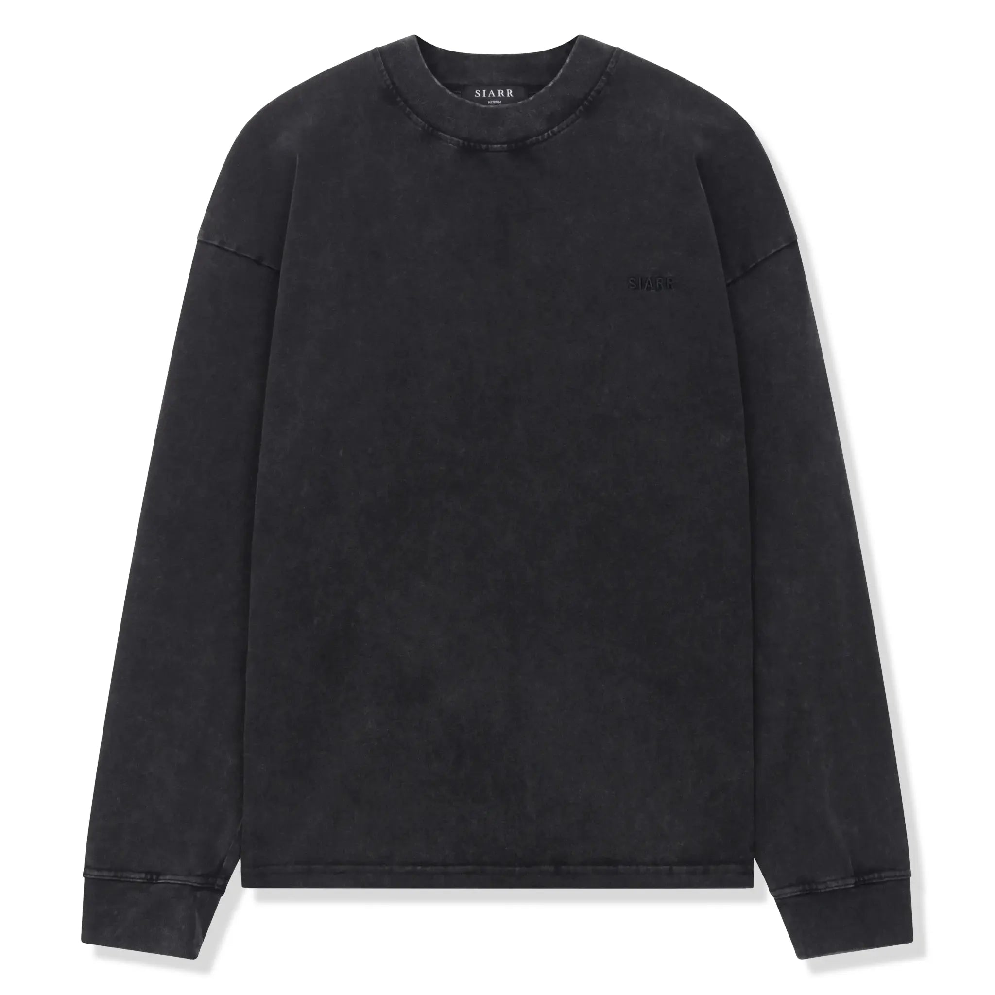 Front View of SIARR L/S Washed Black T-Shirt