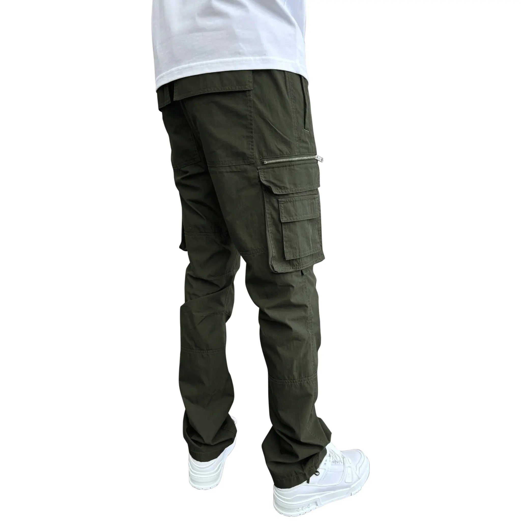 Model back view of SIARR Military Dark Green Cargo Pants