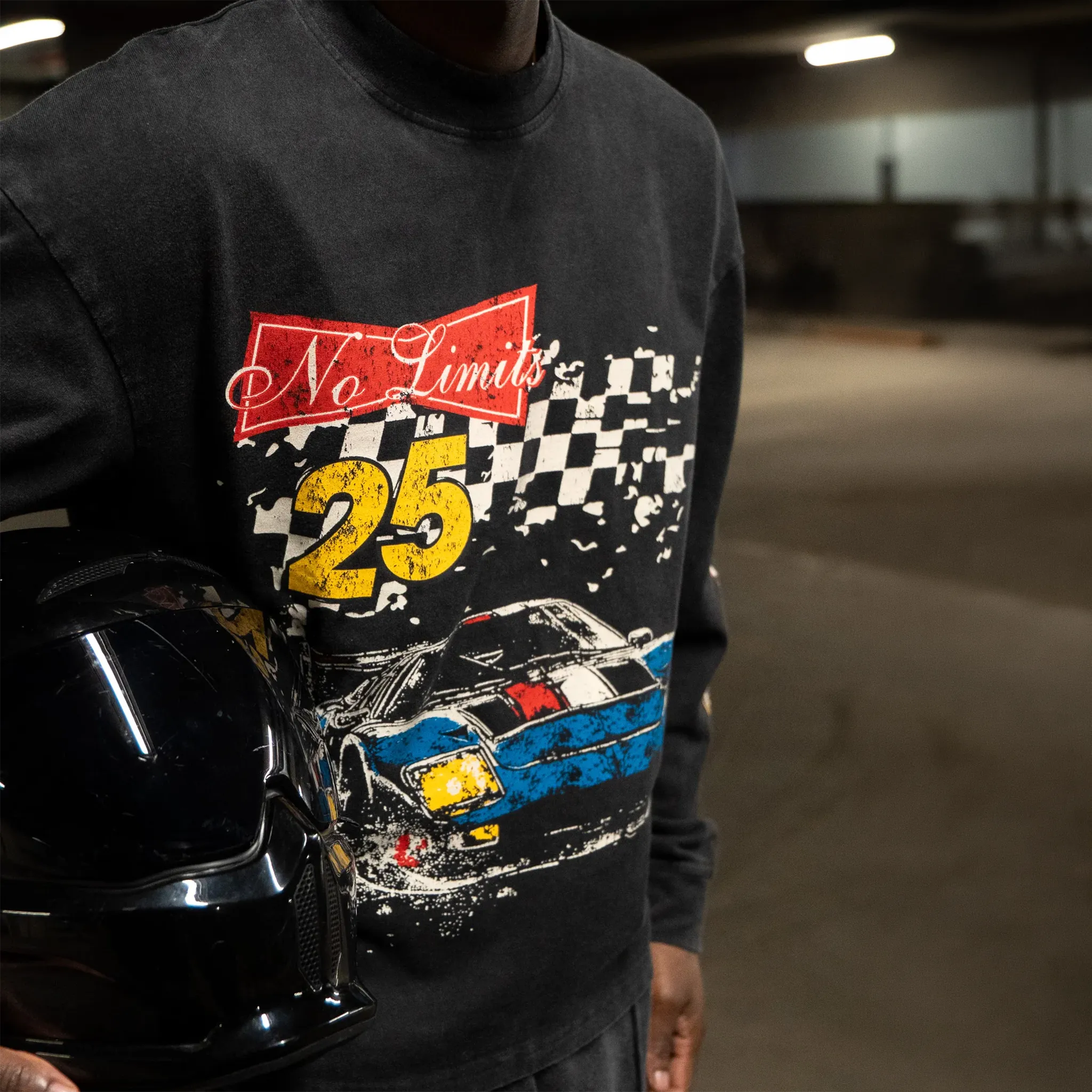 Detailed Front View of SIARR No Limits L/S Washed Black T-Shirt