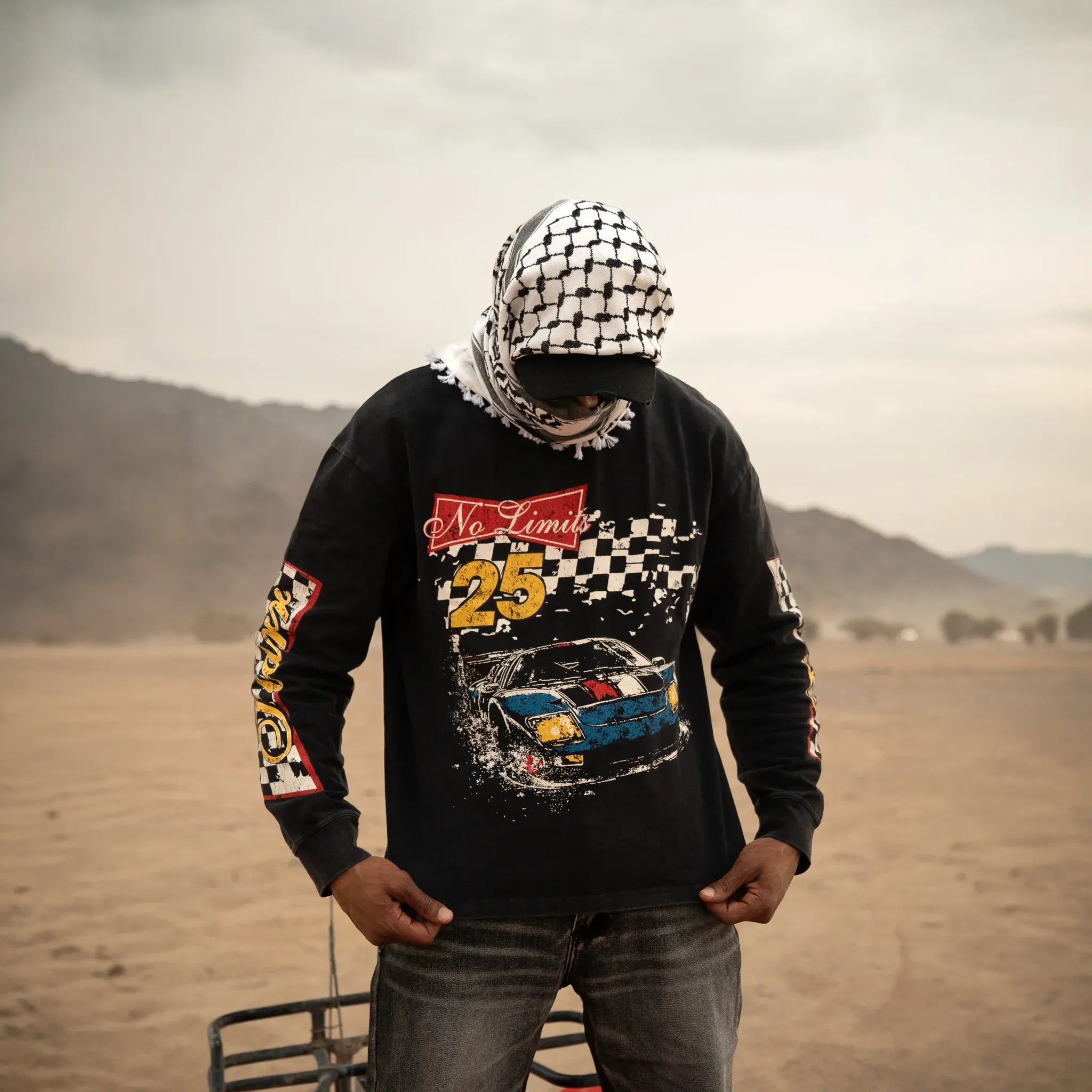 Model Front View of SIARR No Limits L/S Washed Black T-Shirt