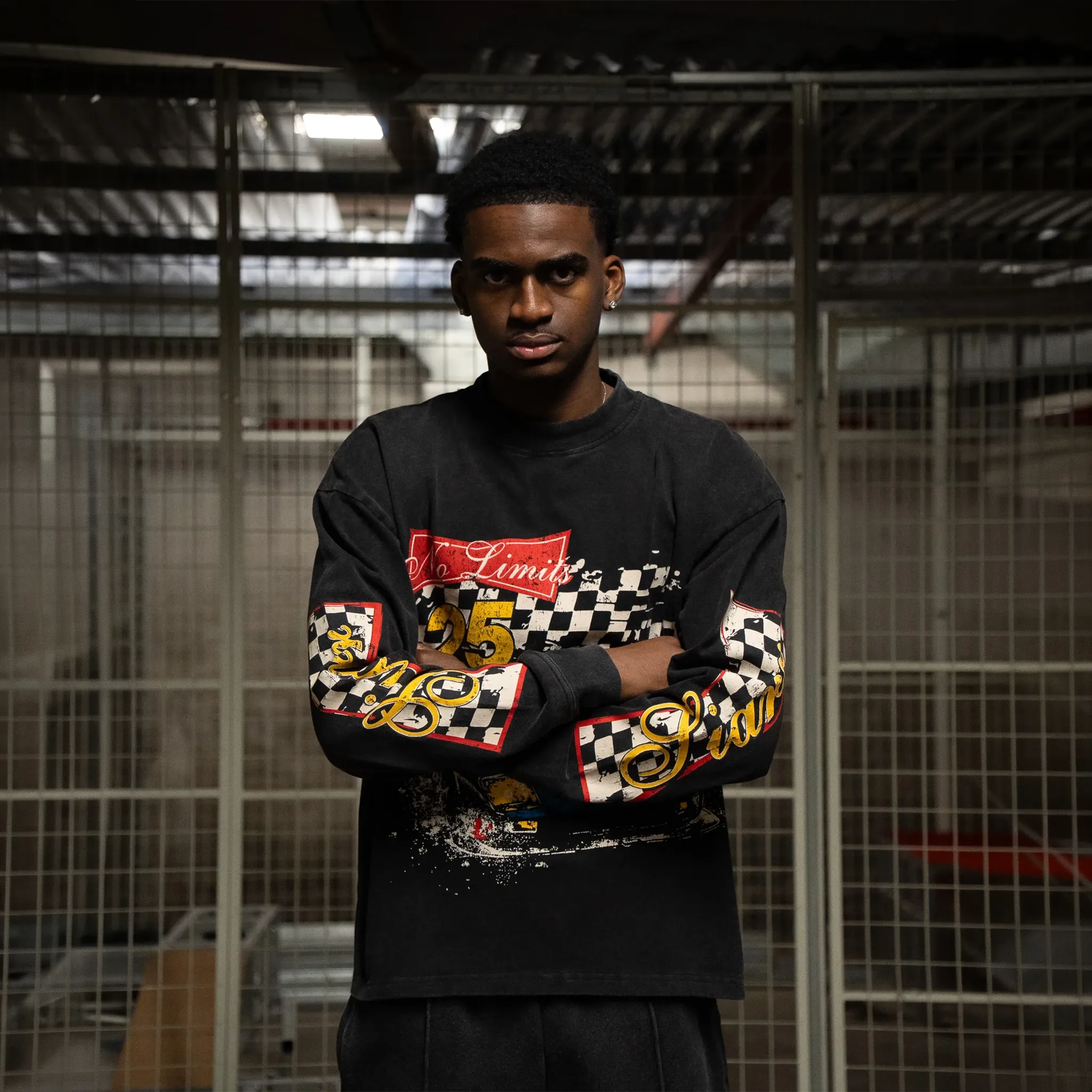 Front View of SIARR No Limits L/S Washed Black T-Shirt