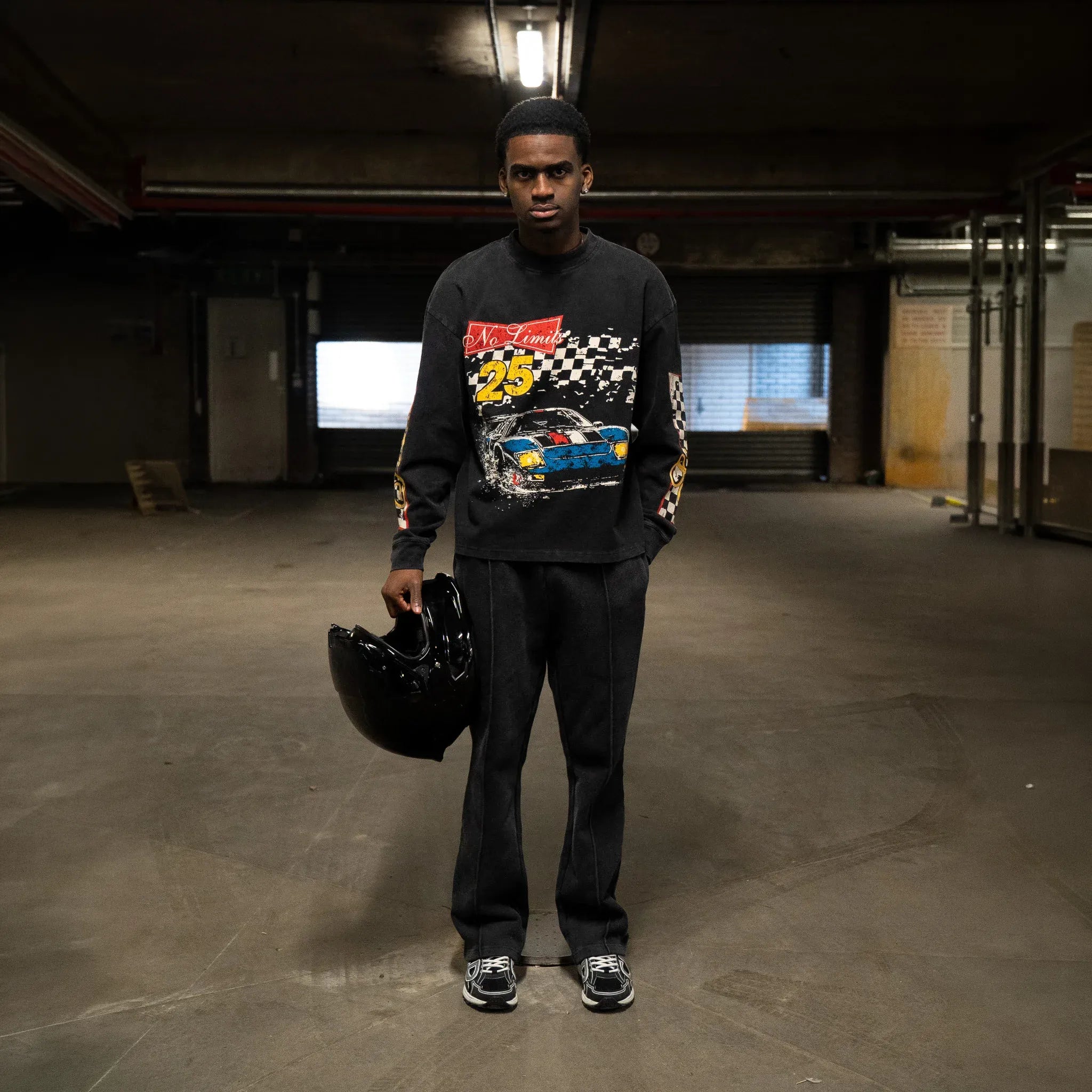 Front View of SIARR No Limits L/S Washed Black T-Shirt