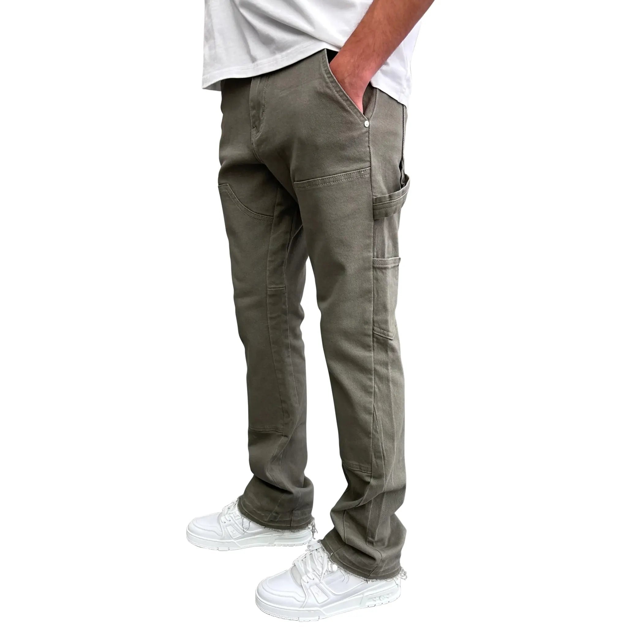 Model Side view of SIARR Rio Jeans Sage Green