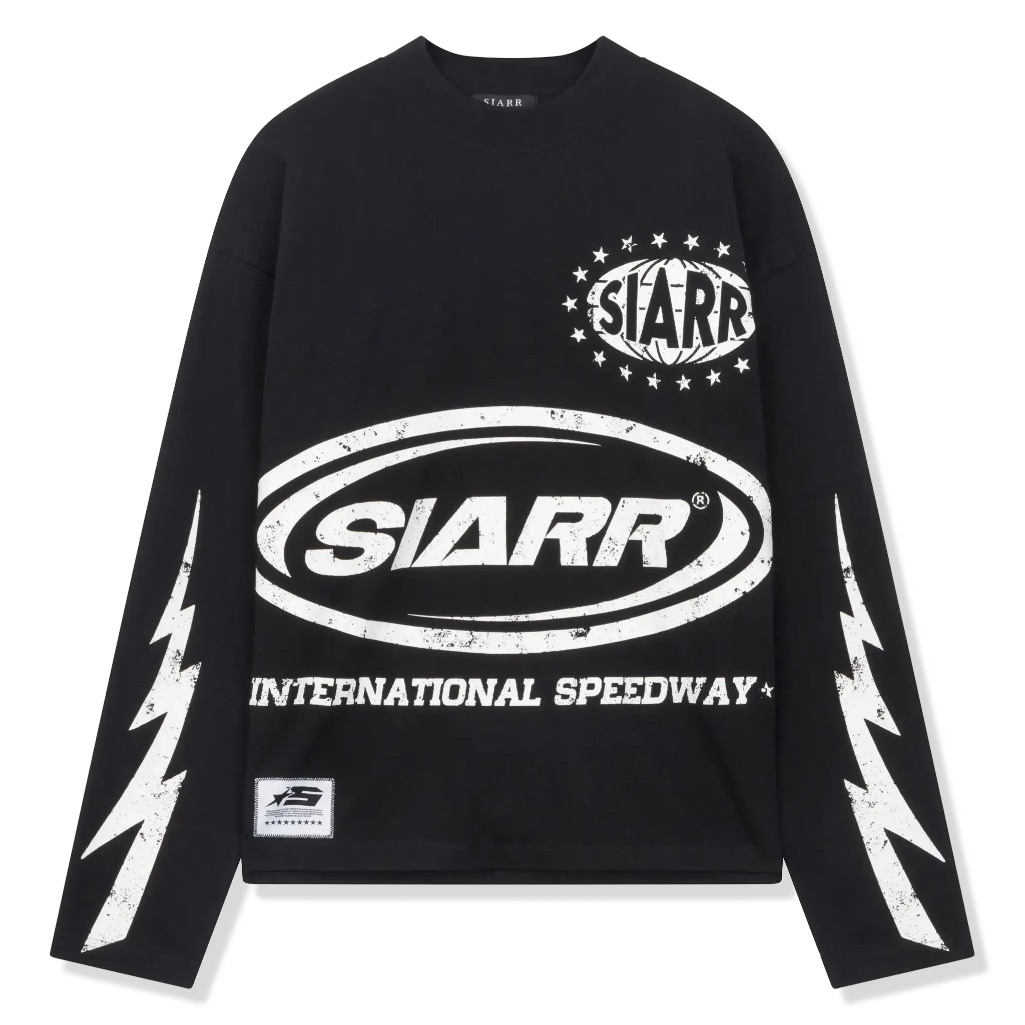 Front View of SIARR Speedway L/S Black T-Shirt