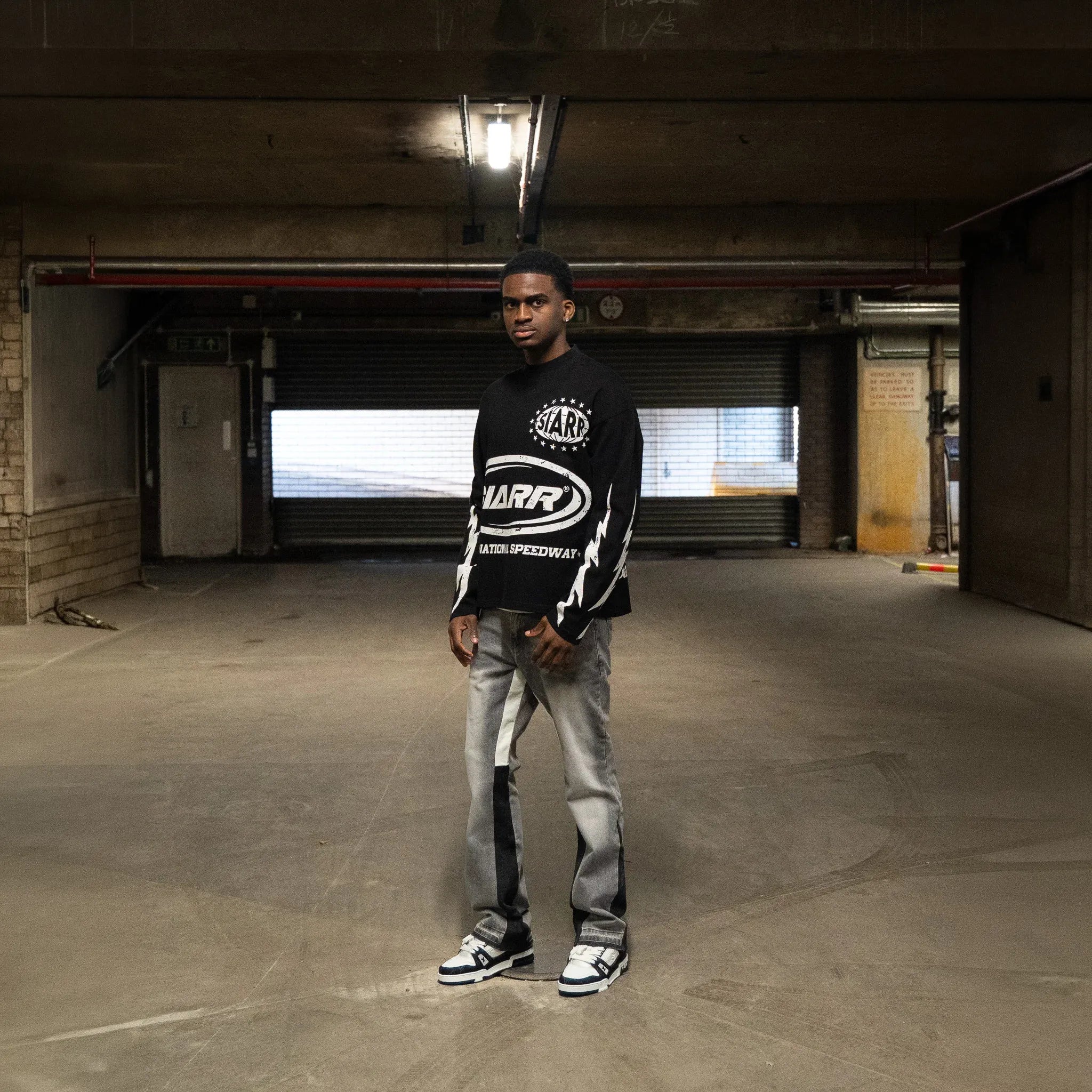 Front View of SIARR Speedway L/S Black T-Shirt