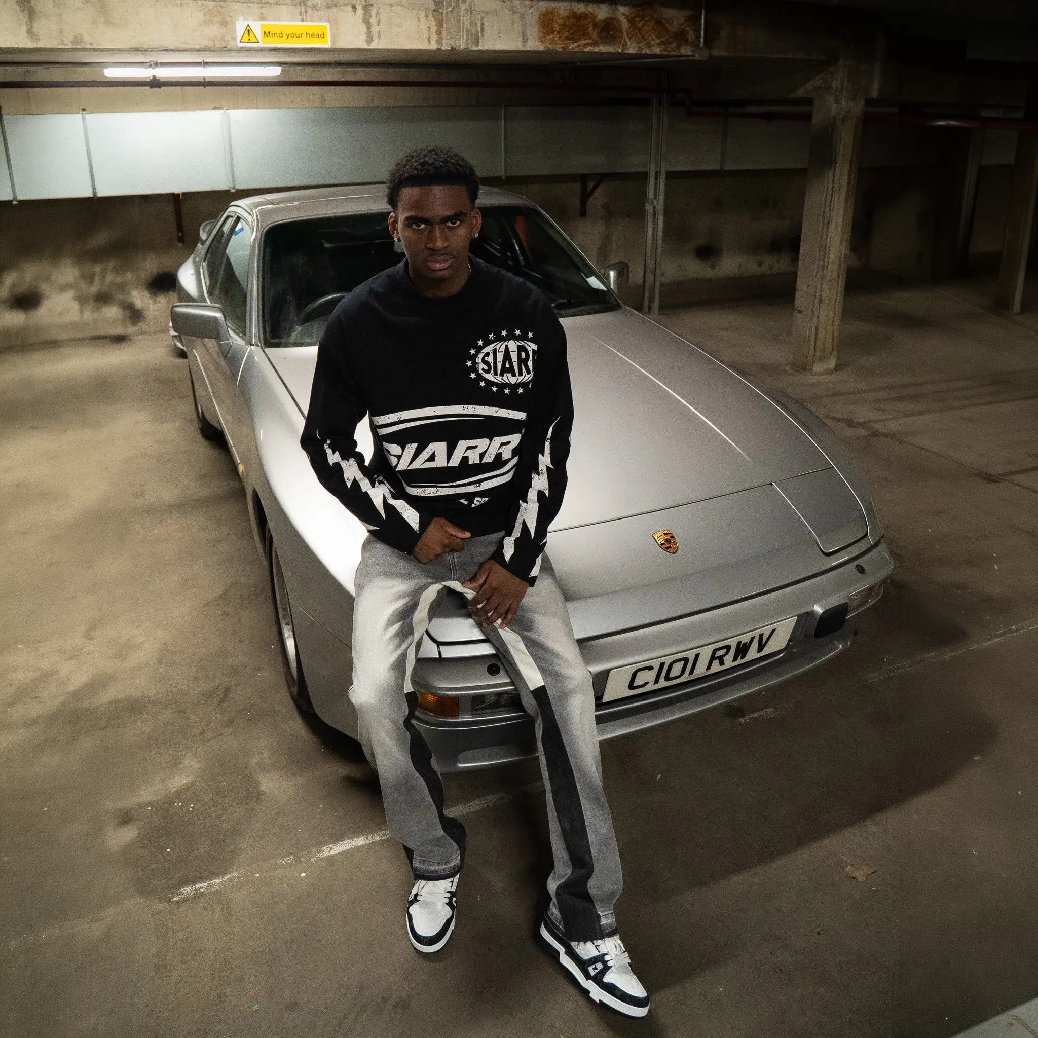 Front View of SIARR Speedway L/S Black T-Shirt