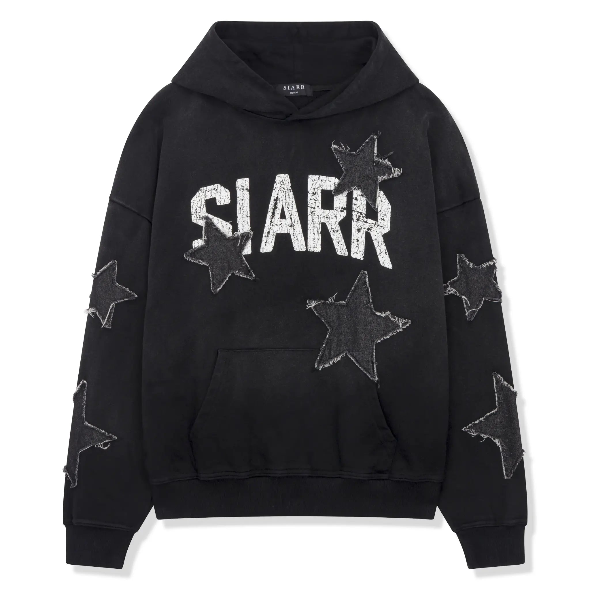 Front View of SIARR Star Washed Black Hoodie