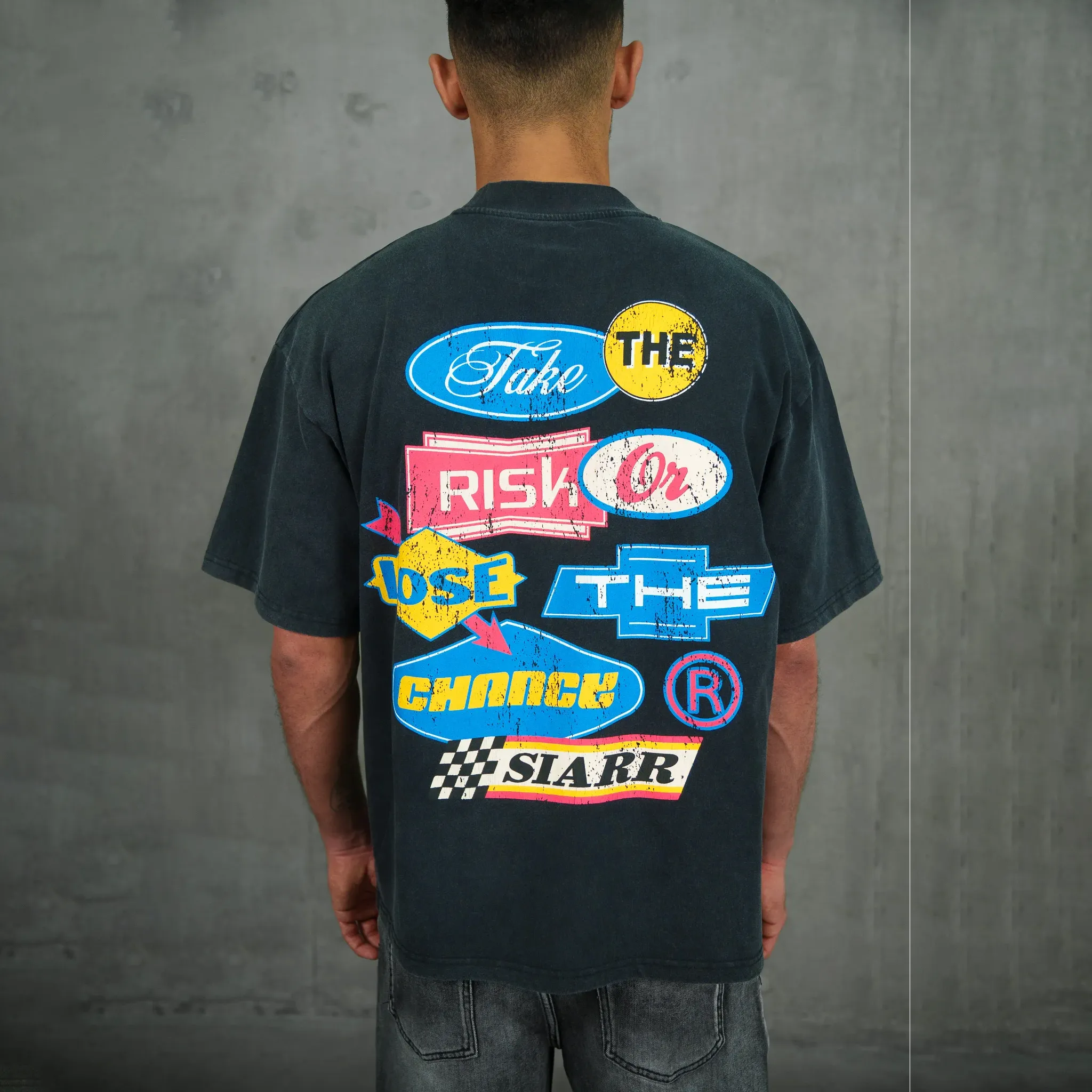 Back View of SIARR Take The Risk Vintage Black T-Shirt