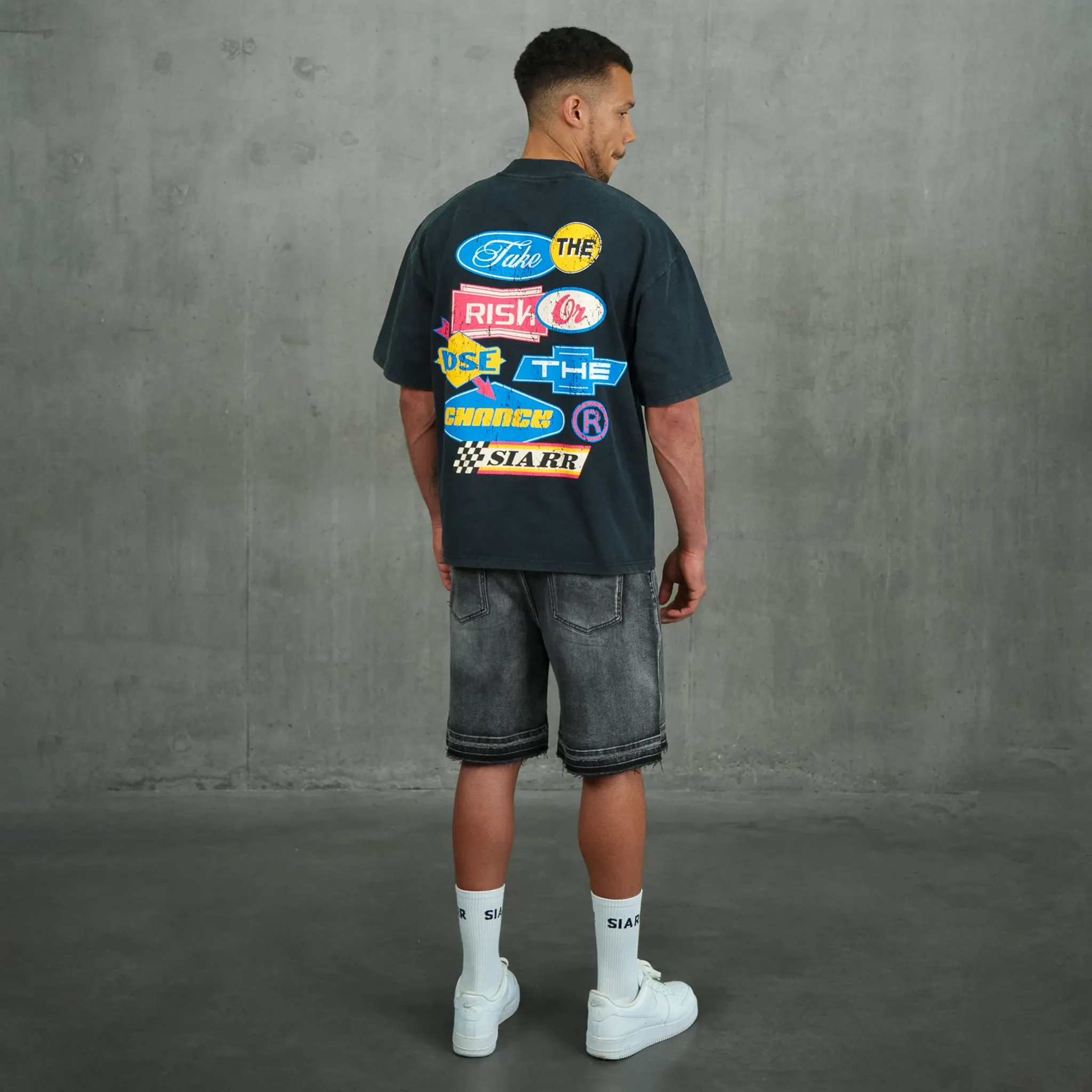 Back View of SIARR Take The Risk Vintage Black T-Shirt