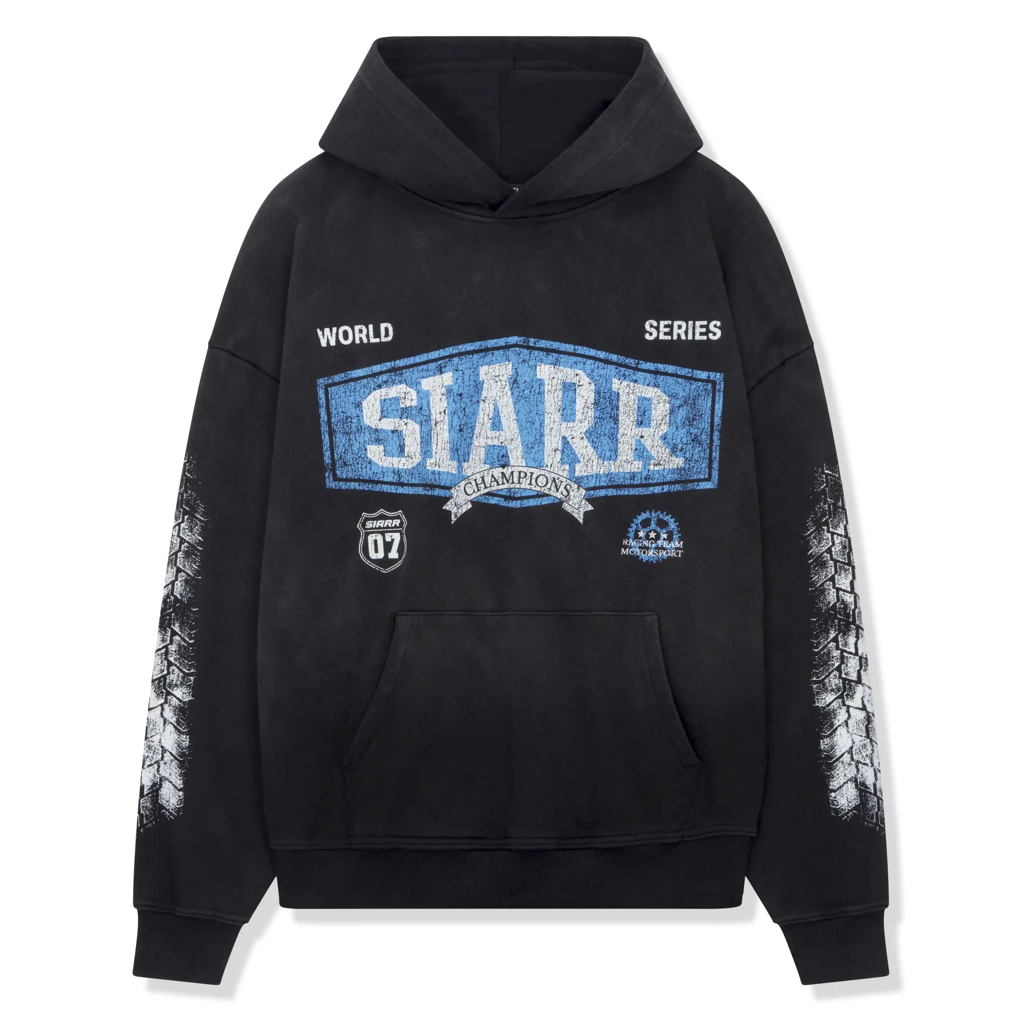 Front View of SIARR World Series Washed Black Hoodie