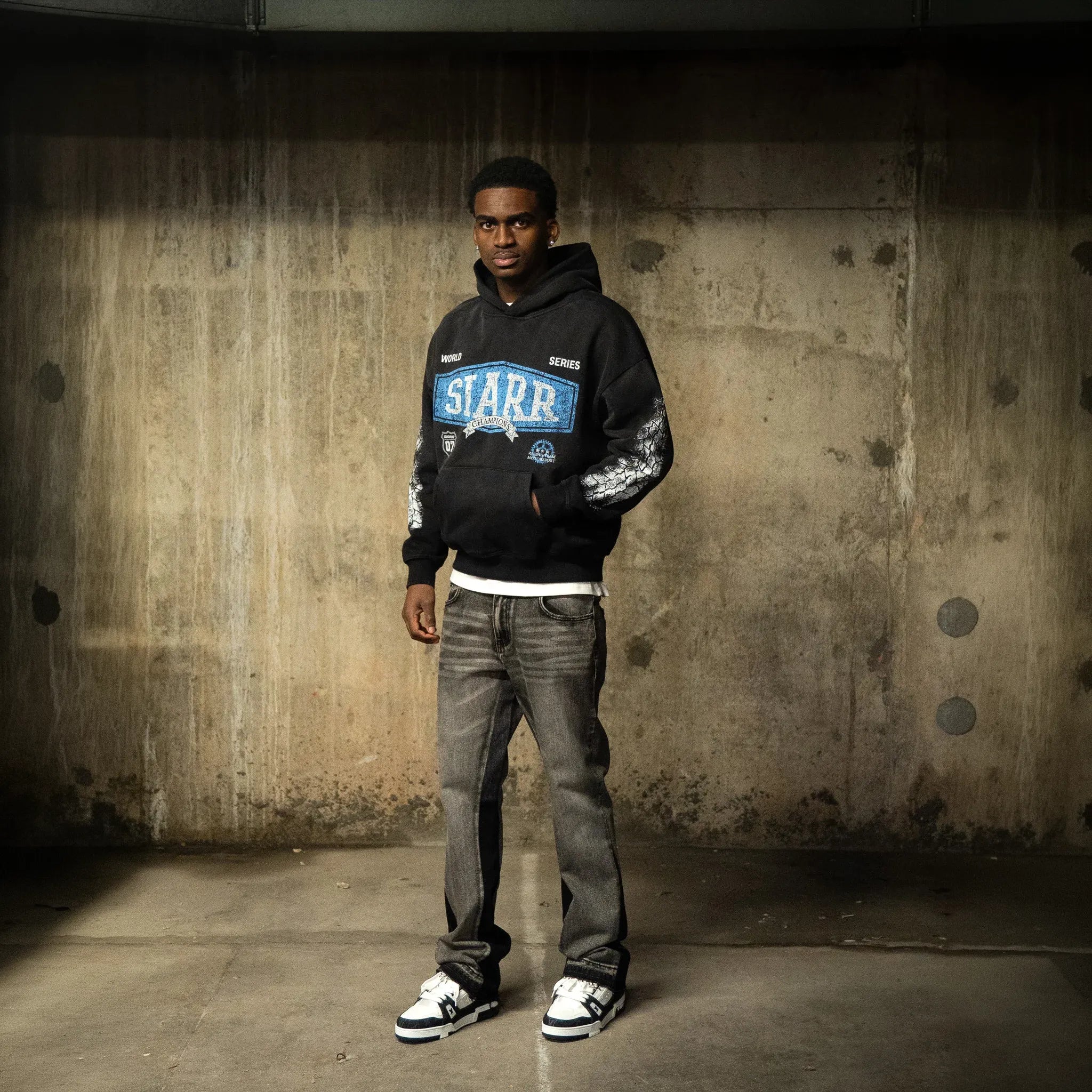 Front View of SIARR World Series Washed Black Hoodie