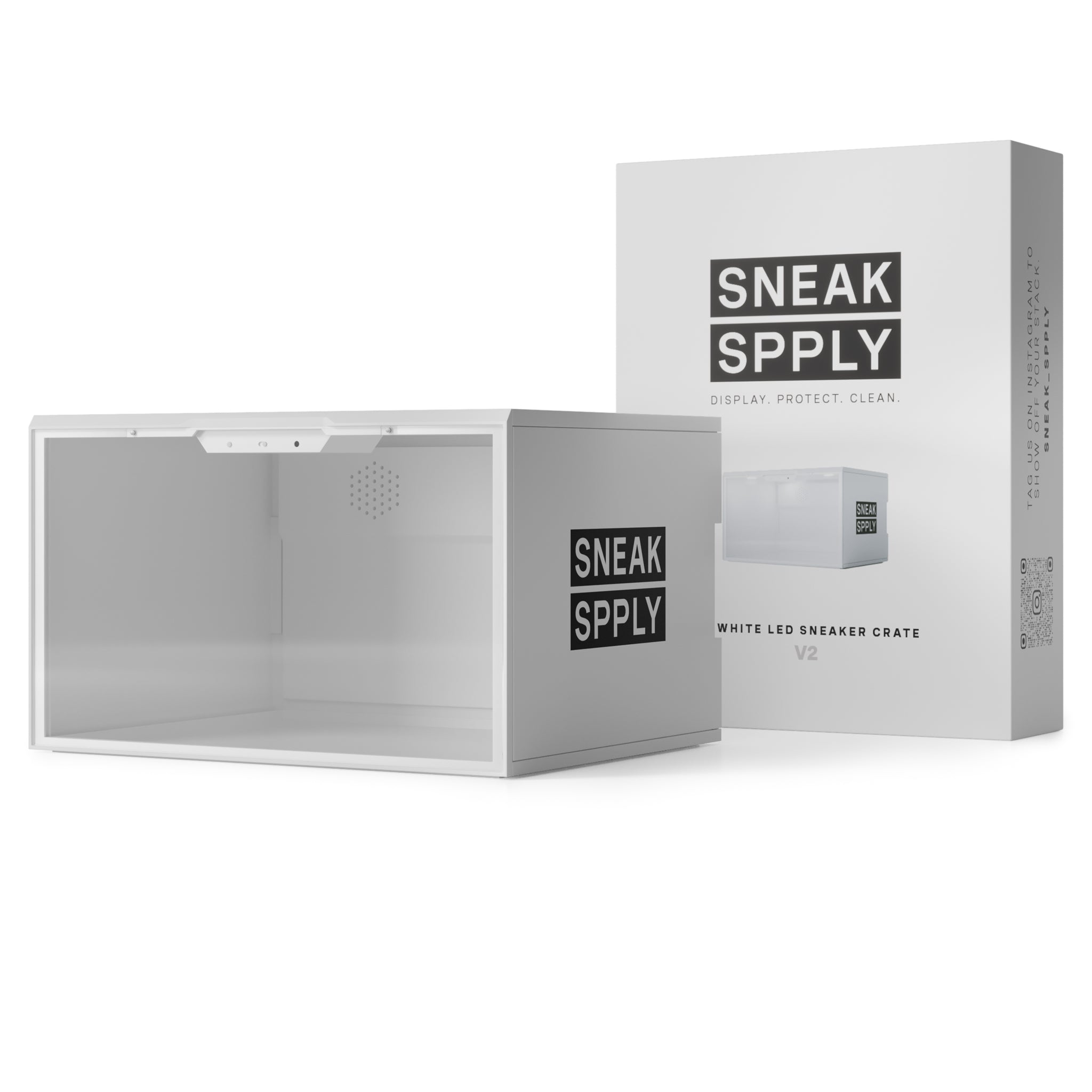 Light off front view of Sneak Spply Stack V2 Led Storage Crate White
