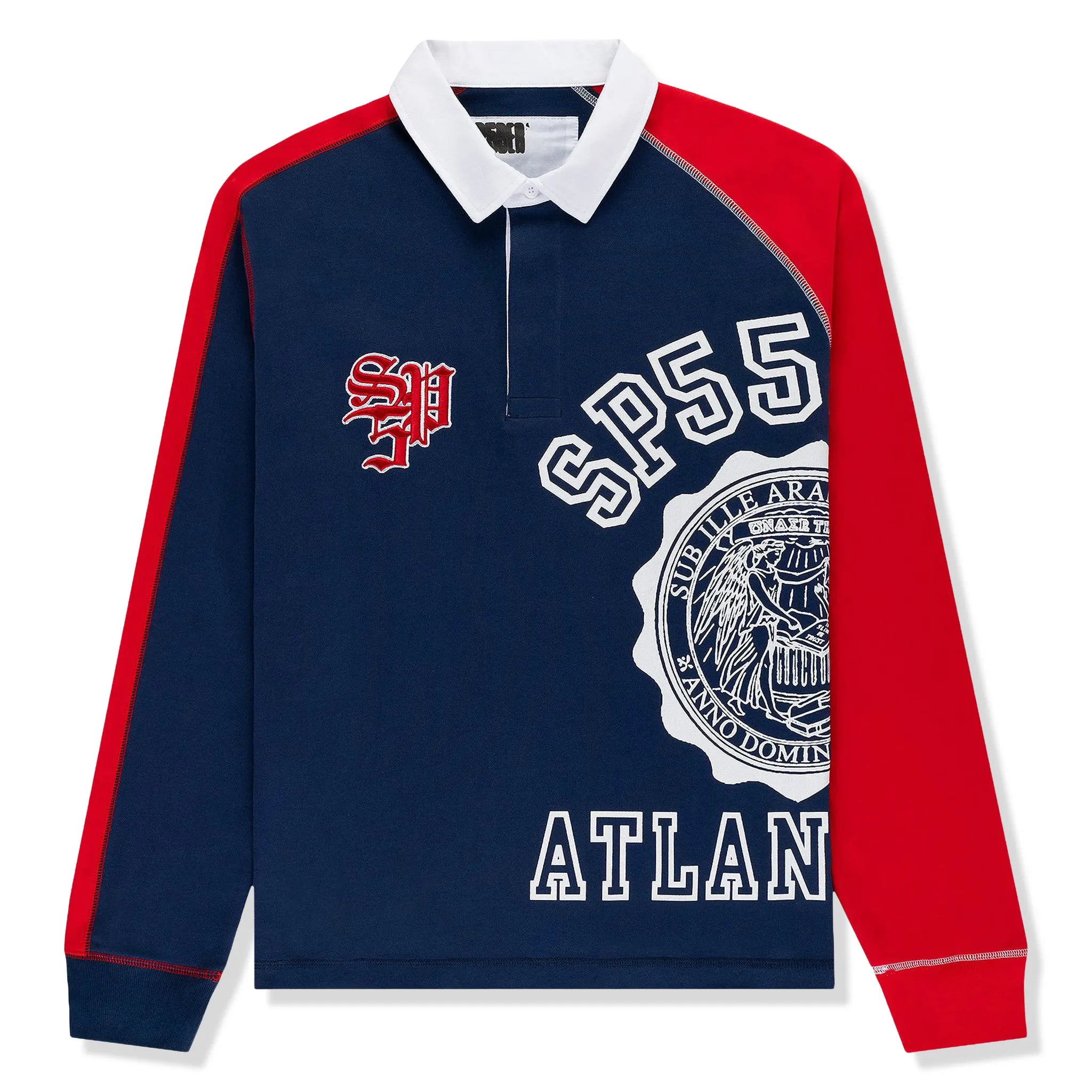 Front View of Sp5der Academy Rugby Navy Polo Shirt