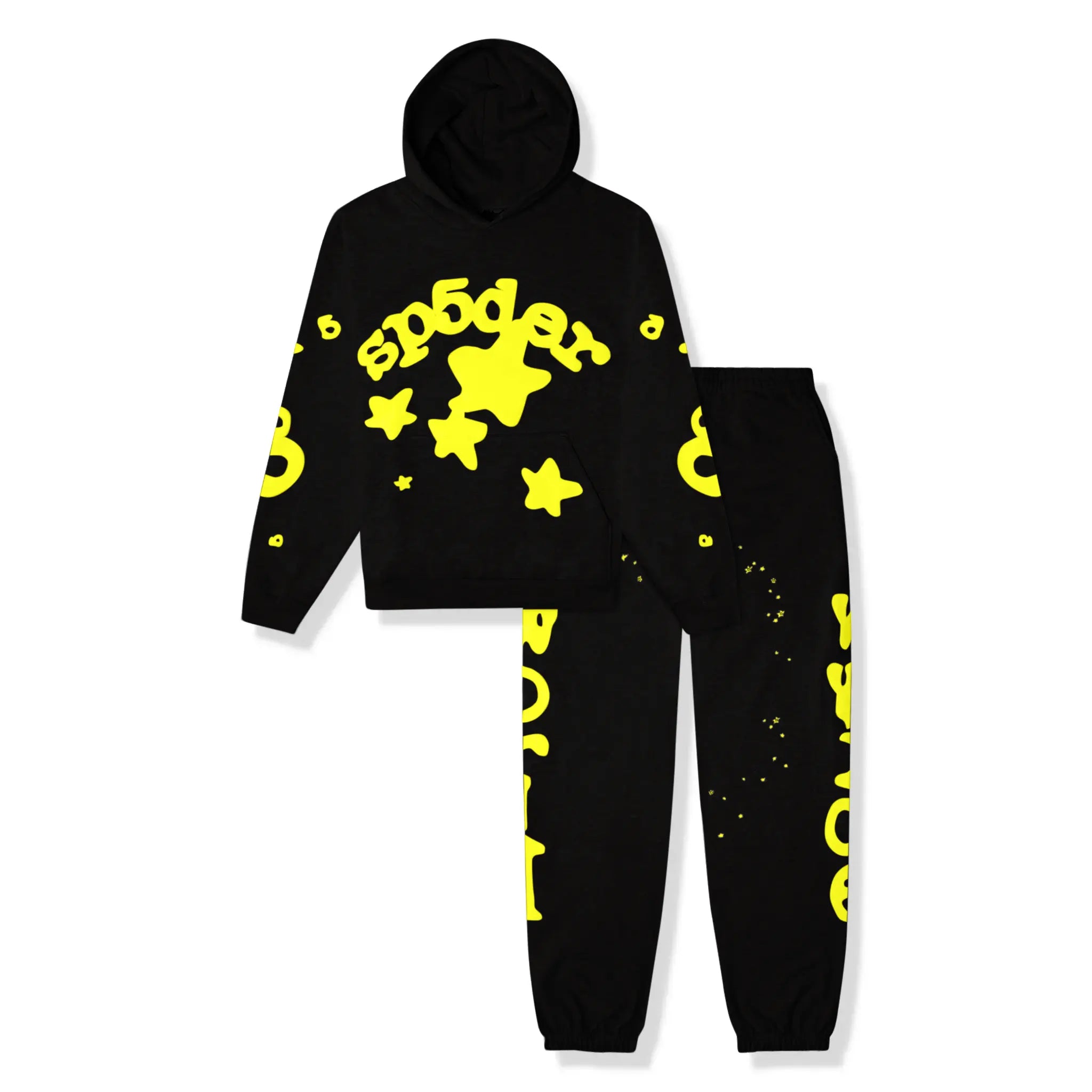Front view of Sp5der Beluga Onyx Yellow Tracksuit